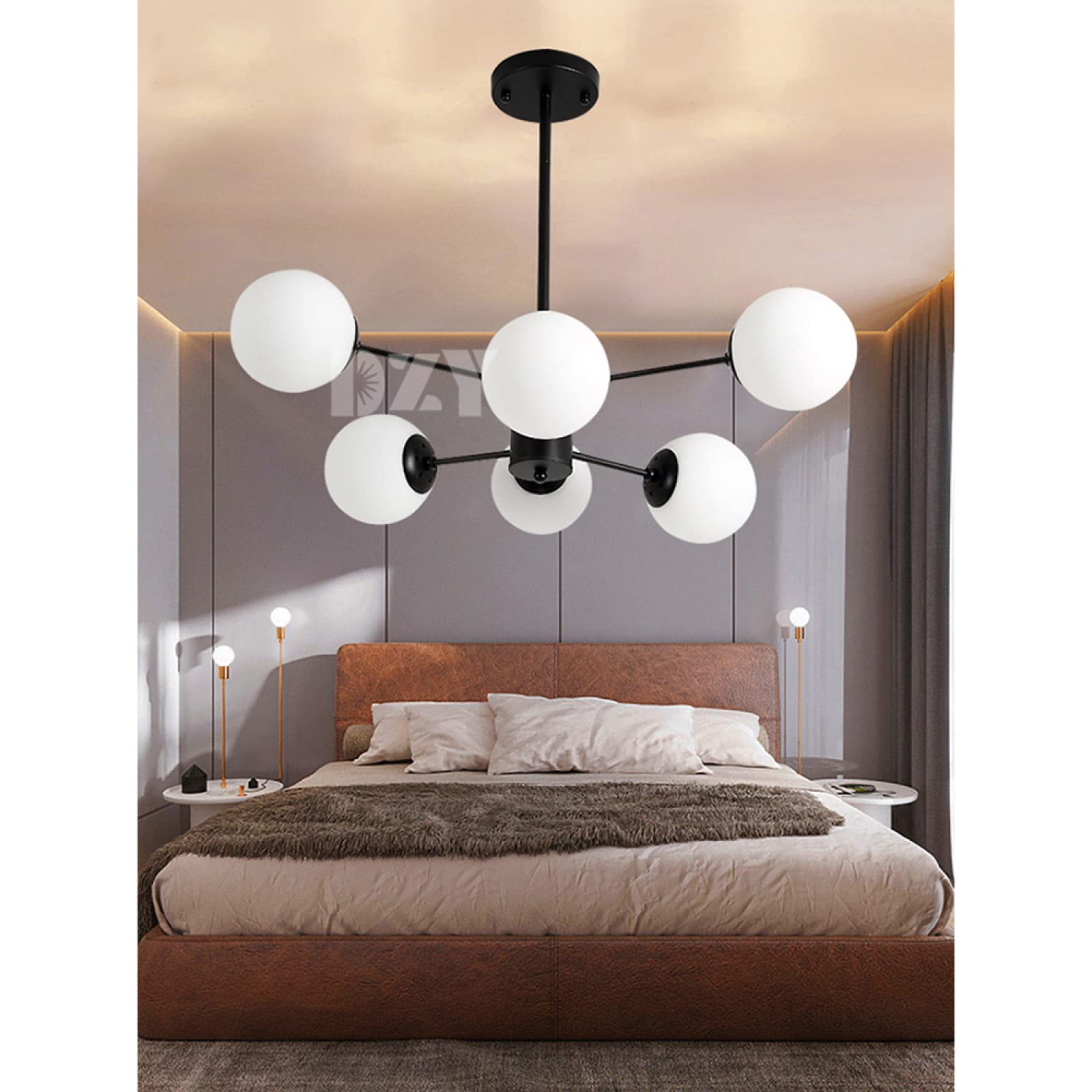 Modern LED Sputnik Chandelier - 6 Head Black & Warm Light Molecular Pendant Lamp for Living Room, Bedroom, Restaurant | Postmodern Nordic Style Ceiling Light for Home & Commercial Spaces