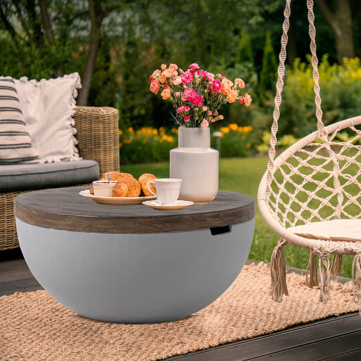 HOMPUS Modern Drum Shaped Side Table - Stylish End Table & Accent Nightstand for Living Room, Bedroom, Balcony or Outdoor Use - Easy No Assembly Home Decor - Perfect for Small Spaces, Coffee Table Alternative & Guest Room Furniture