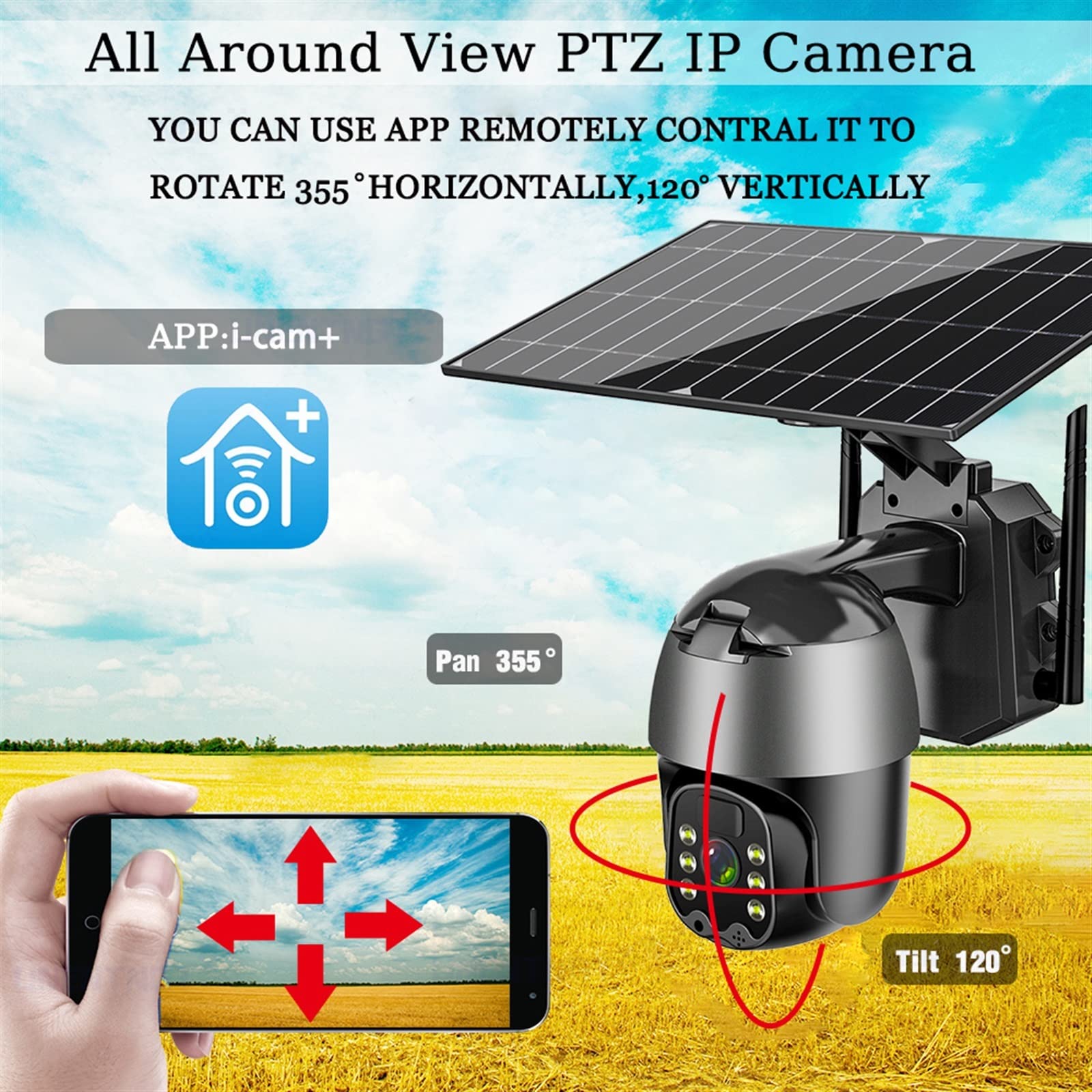 MEIVIYA 5MP Outdoor Security Camera with 6W Solar Panel, 4G LTE SIM Card Slot, PTZ, Audio & Night Vision - Wireless IP CCTV Surveillance Camera (Includes 32GB Storage) for Home, Business & Property Monitoring