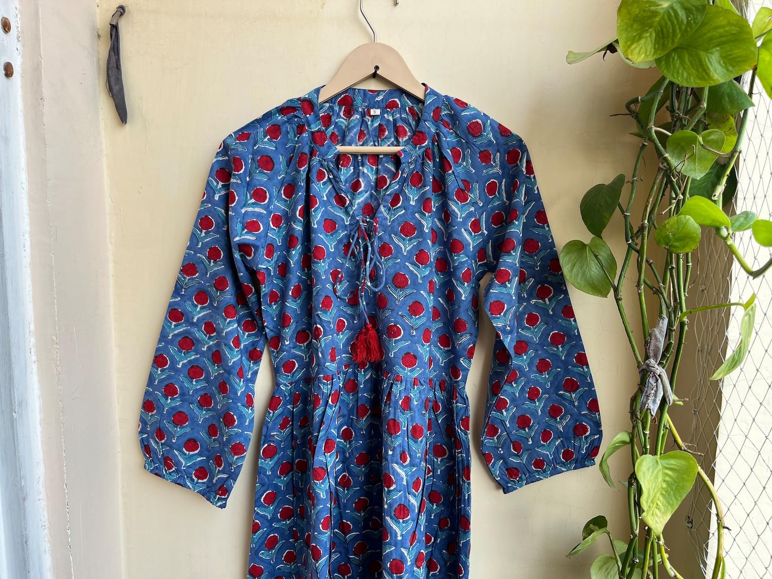 Hand Block Printed Cotton Dress - Long Sleeve Indian Tunic Gown for Women | Boho Chic Ethnic Wear for Festivals, Weddings & Casual Outings