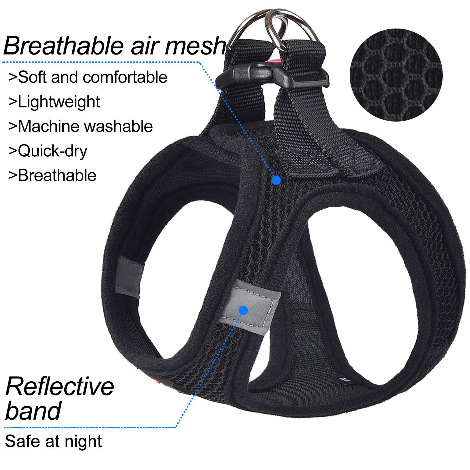 Step-in Breathable Dog Harness for Small & Medium Dogs - Lightweight Puppy Cat Vest Harness in Black | Perfect for Walking, Training & Outdoor Adventures