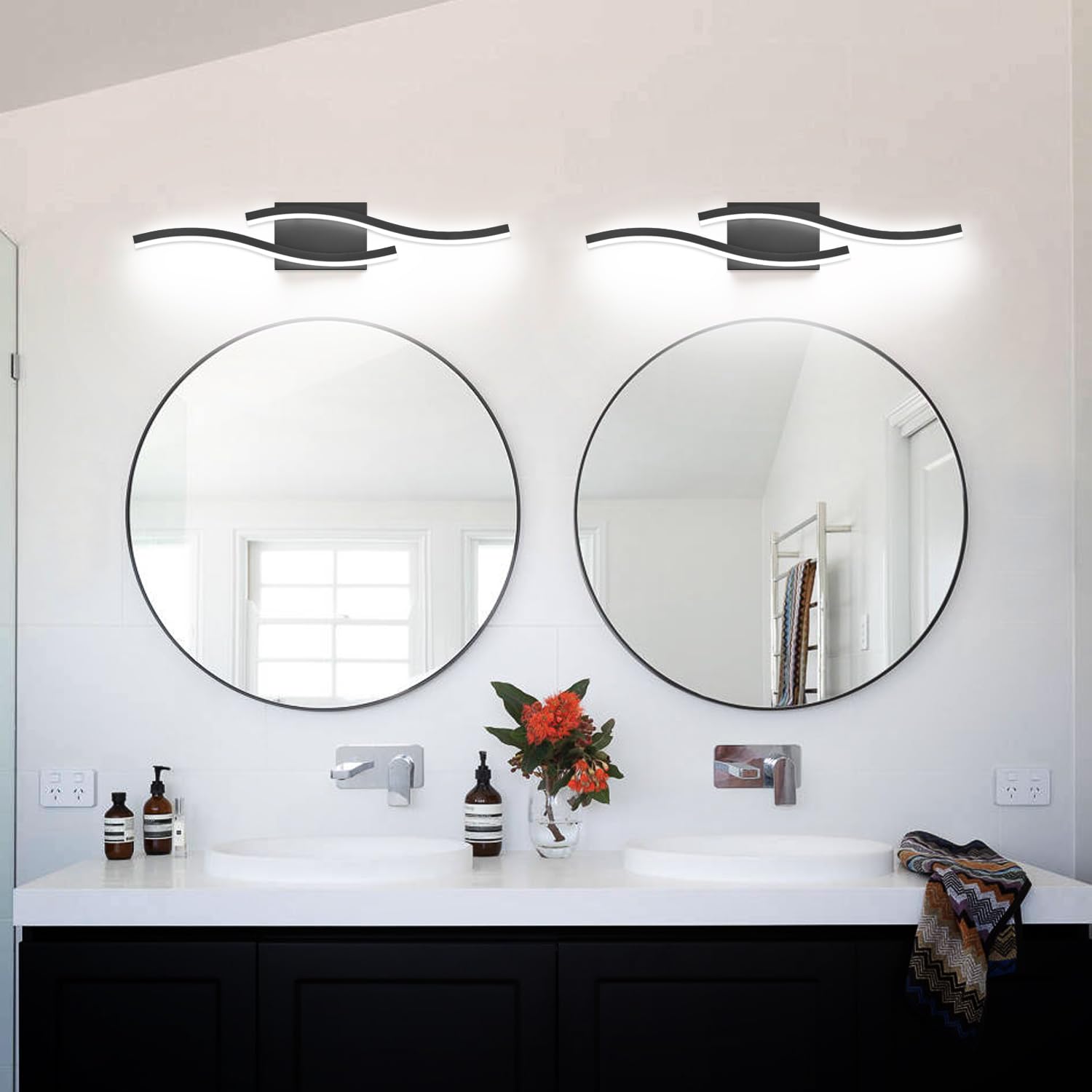 Dimmable Black LED Bathroom Vanity Light - 24in Mirror Lighting for Modern Bathrooms