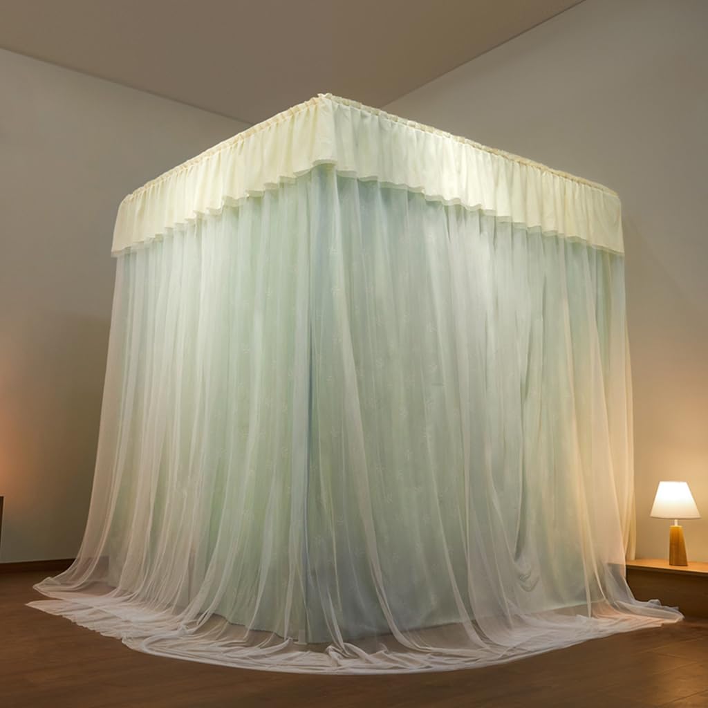 Princess 4 Corner Bed Canopy with Mosquito Net for Girls & Adults - Floral Design in Green for Queen Size Beds | Perfect for Kids' Rooms, Bedroom Decor & Romantic Nights