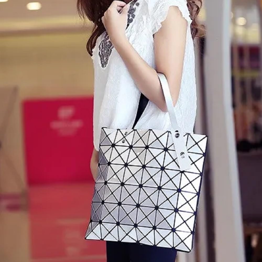 Stylish Geometric Plaid Foldable Tote Bag for Women - Fashionable Casual Shoulder Handbag & Mochila - Perfect for Work, Travel, and Daily Use