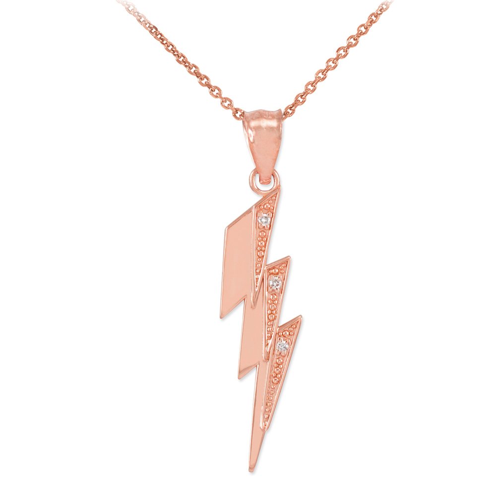 10k Rose Gold Diamond Lightning Bolt Pendant Necklace for Women - Elegant Jewelry Gift for Birthday, Anniversary & Special Occasions
