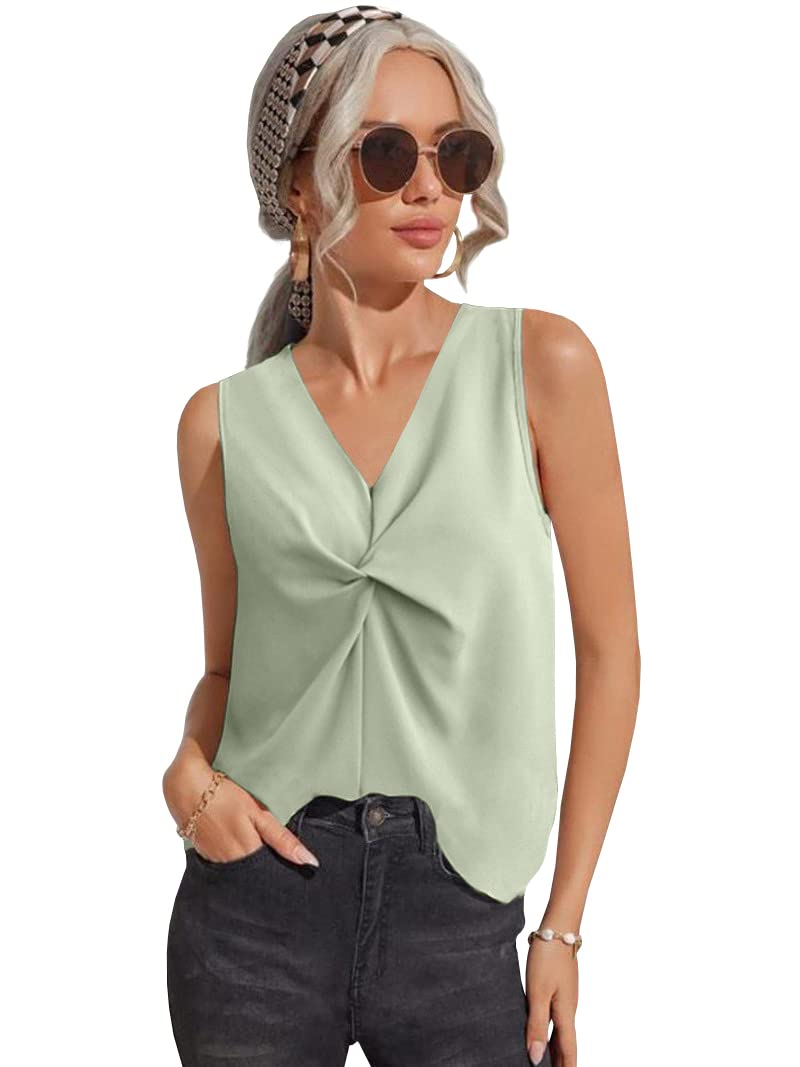 Haloumoning Women's Twist Knot V-Neck Tank Top - Sleeveless Casual Vest Shirt for Summer, Beach, and Everyday Wear