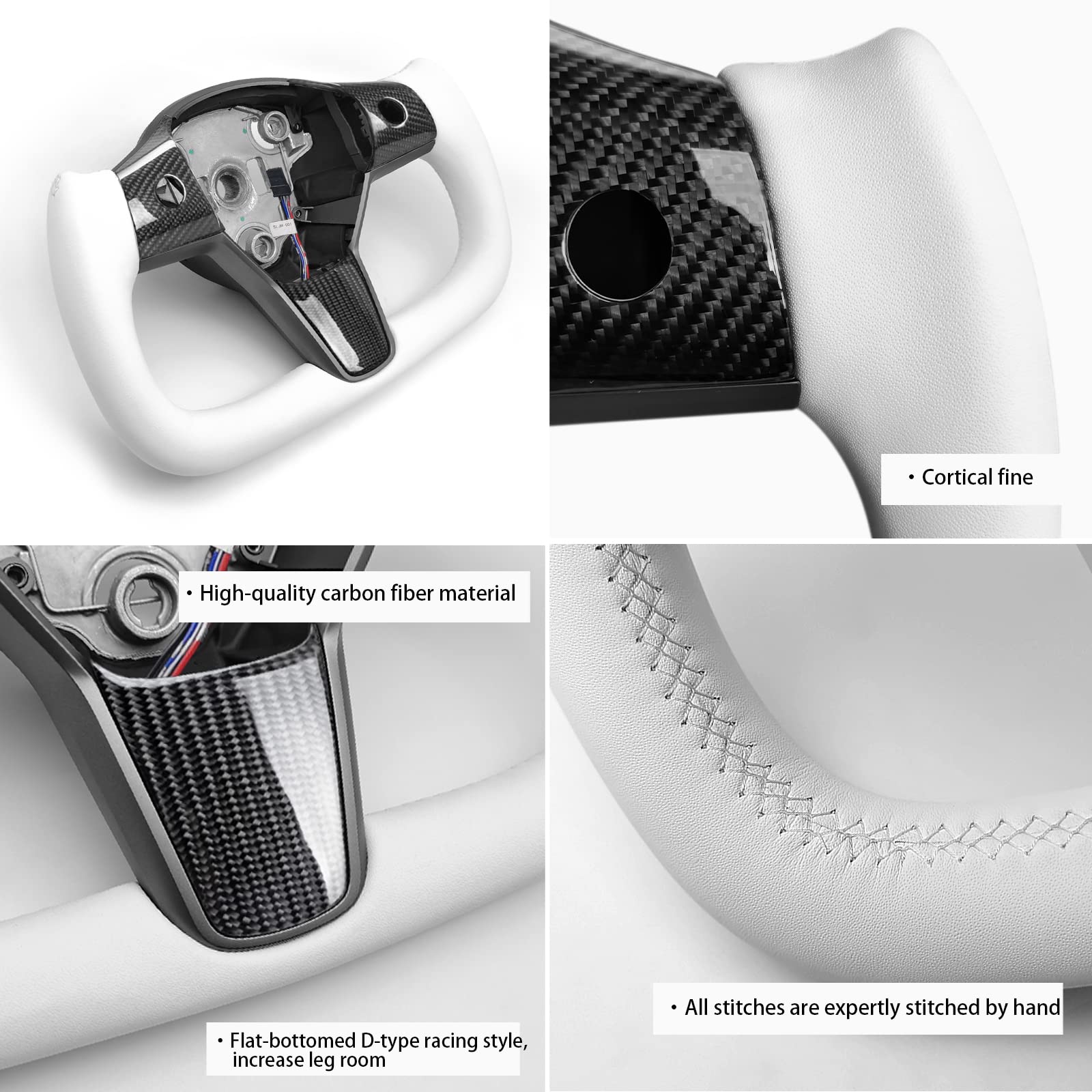 Premium Glossy Carbon Fiber Heated Steering Wheel for Tesla Model 3 & Model Y (White) | Yoke Style Aircraft Disc Design | All Years Compatible | Winter Driving & Luxury Interior Upgrade