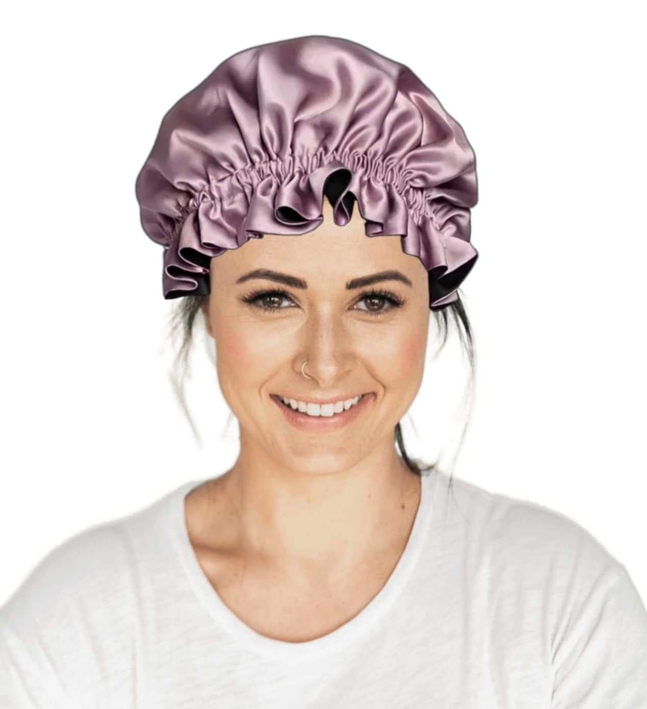 Atrube Women's Reversible Silk Satin Hair Bonnet - Adjustable Tie Band Head Wrap for Sleeping & Hair Protection (Purple) - Perfect for Nighttime Hair Care & Travel Accessories