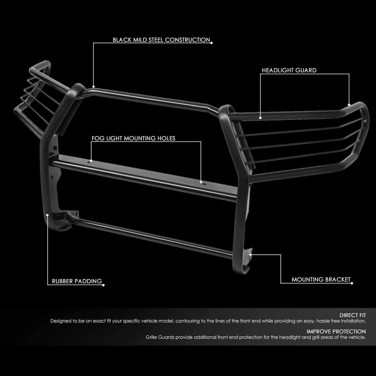 DNA Motoring GRILL-G-083-BK Black Powder-Coated Front Bumper Grille Guard | Compatible with 2016-2019 Toyota Tacoma | Off-Road Protection & Style Enhancement