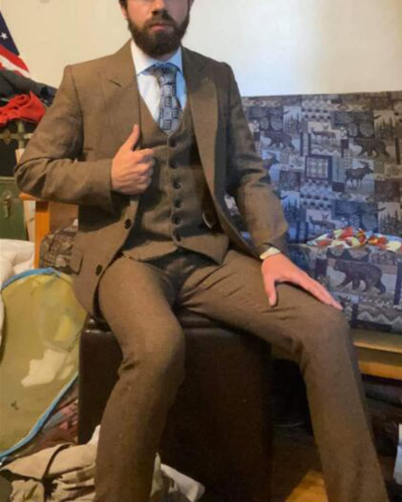 Men's Tweed Herringbone 3-Piece Wedding Suit with Peak Lapel - Formal Tuxedo for Prom, Groom & Special Occasions - Perfect for Weddings, Parties & Black Tie Events