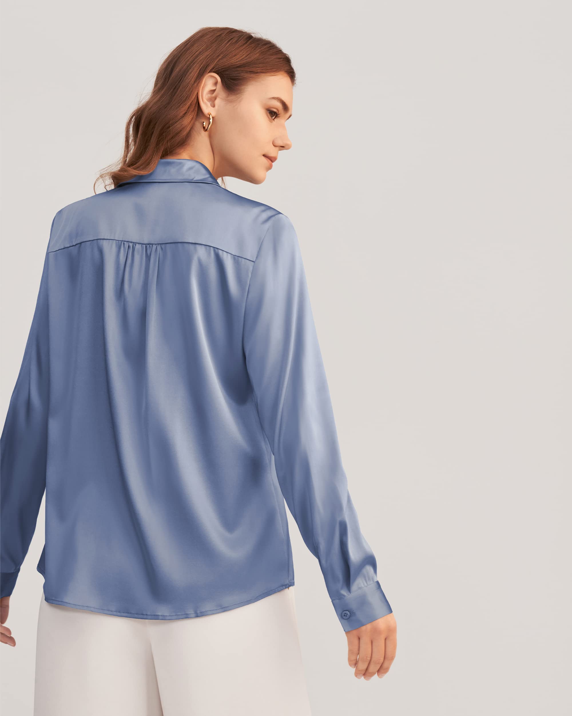 LilySilk Women's 19MM Natural Silk Charmeuse Long Sleeve Collared Blouse - Elegant Office Wear & Business Casual Tops for Professional Women