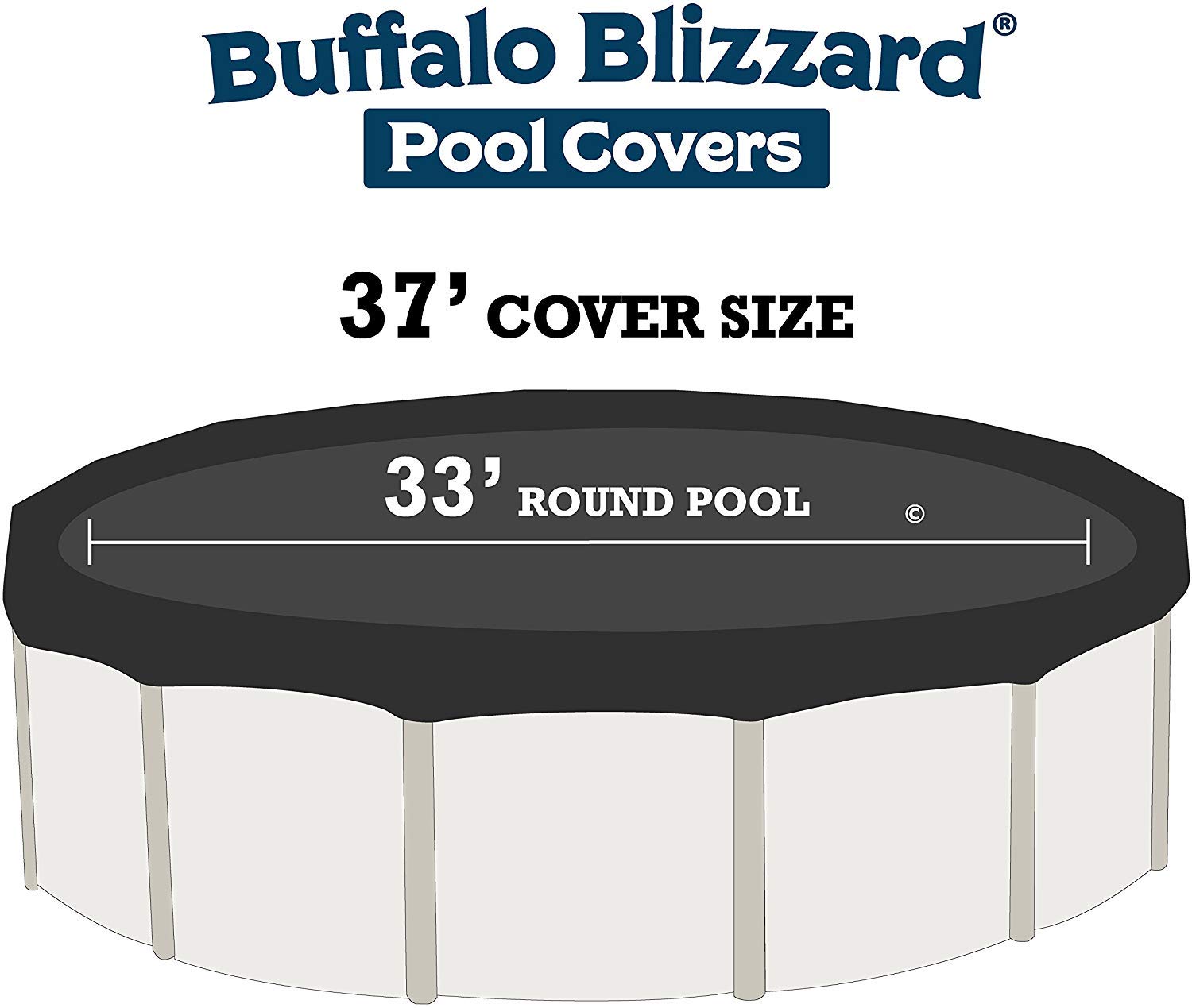 Buffalo Blizzard 33-Foot Round Heavy Duty Winter Pool Cover for Above Ground Swimming Pools - Blue/Black Reversible Design with 3-Foot Extra Material for Secure Installation | All-Season Protection & Winterizing Solution | Perfect for Snow, Ice, and Leaf Protection During Cold Months