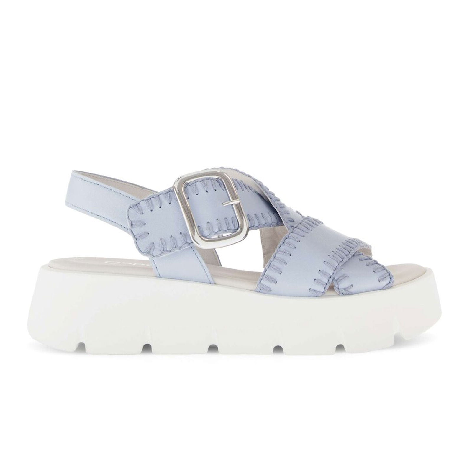 Gabor 64751 Women's Stitch Platform Backstrap Sandal - Caspian Nappa/Sky | Comfortable Summer Sandals for Beach, Vacation & Casual Outings