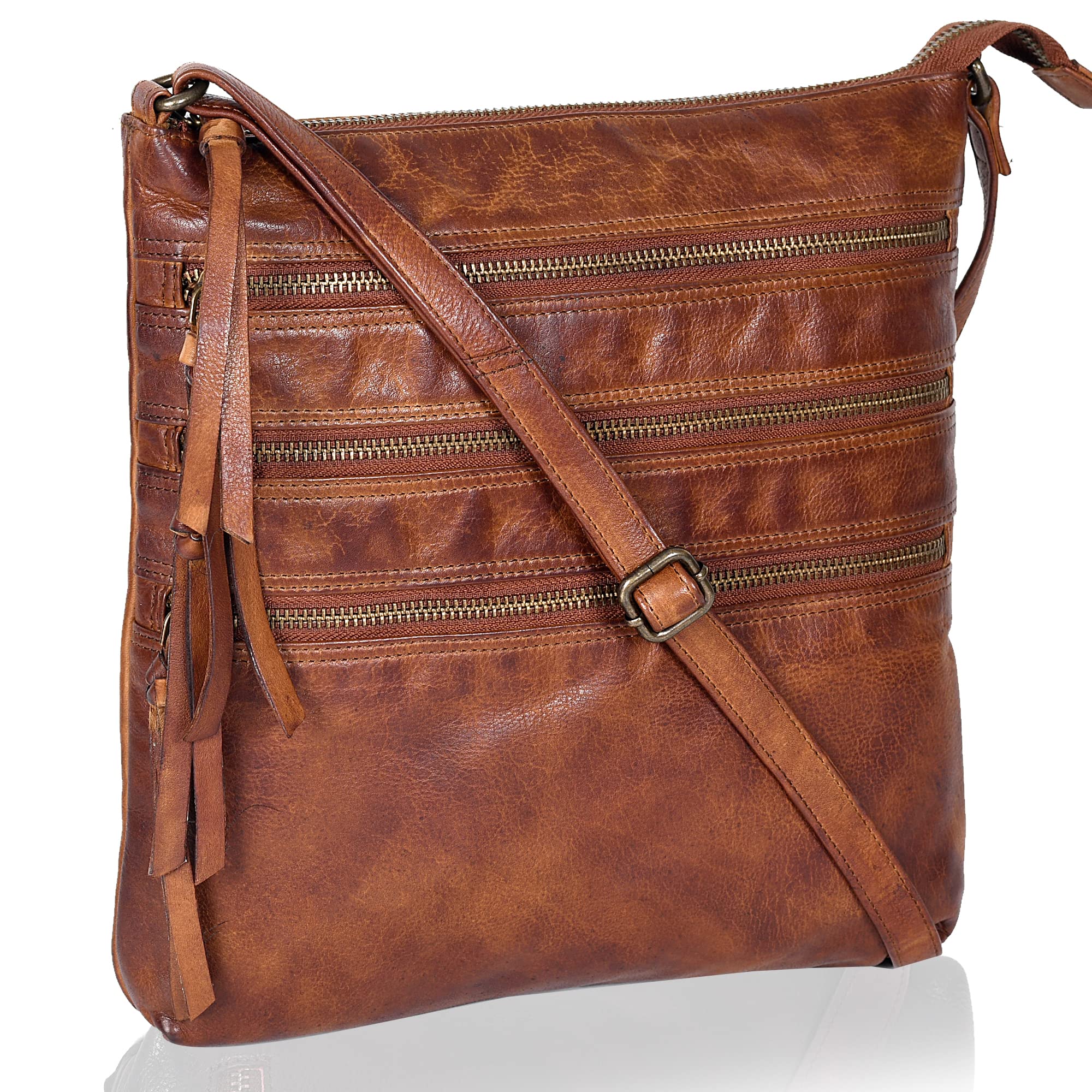 Vintage Leather Crossbody Purse for Women - Handmade Multi-Pocket Handbag with Adjustable Strap | Perfect for Travel, Shopping, and Everyday Use