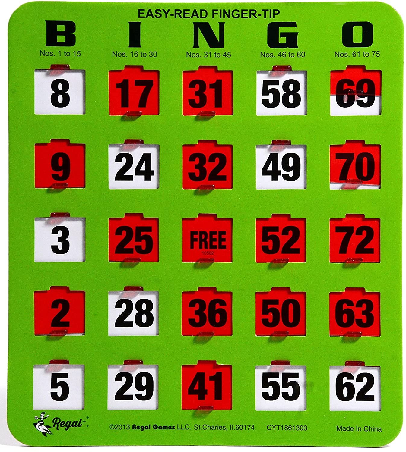 Regal Bingo - Shutter Slide Bingo Cards - 8” x 9” - 5-Ply Green Cardstock - Easy to Read Numbers - No Duplicate Cards - Red Sliding Windows - Perfect for Large Groups & Bulk Purchasing - Ideal for Bingo Nights, Fundraisers, Family Game Nights & Senior Activities