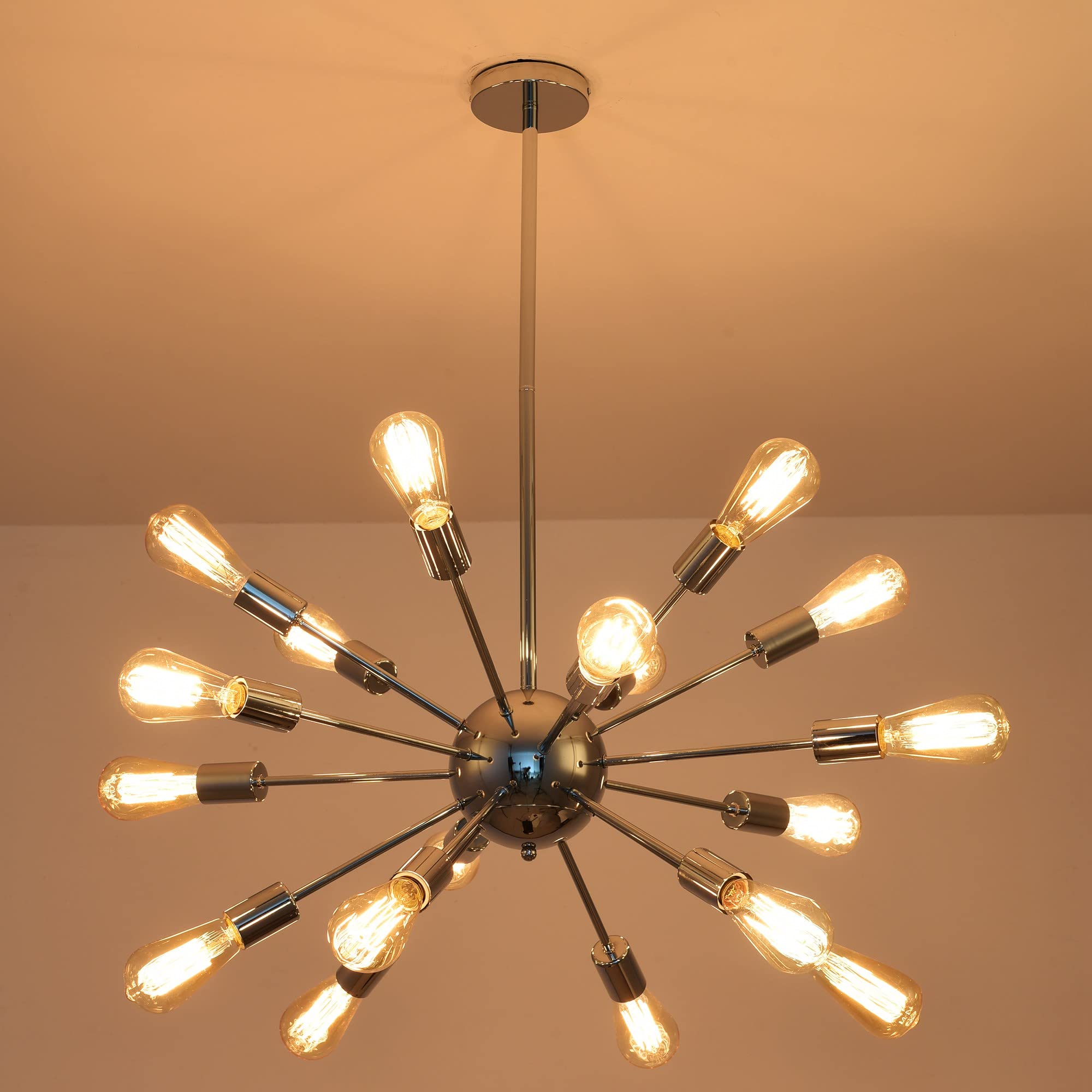 Parrot Uncle Sputnik Chandelier - 18-Light Modern Ceiling Pendant Light Fixture, 28 Inch Chrome Finish for Dining Room & Living Room | Perfect for Mid-Century Modern Home Decor & Open Concept Spaces