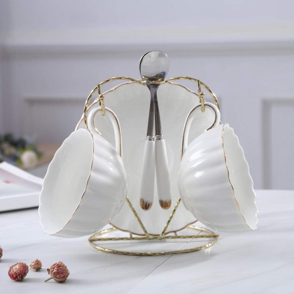 Premium European Ceramic Espresso Cup & Saucer Set - 2 Piece White & Gold Coffee Tea Cup Set (200ml) - Perfect for Home, Cafe & Gift Giving