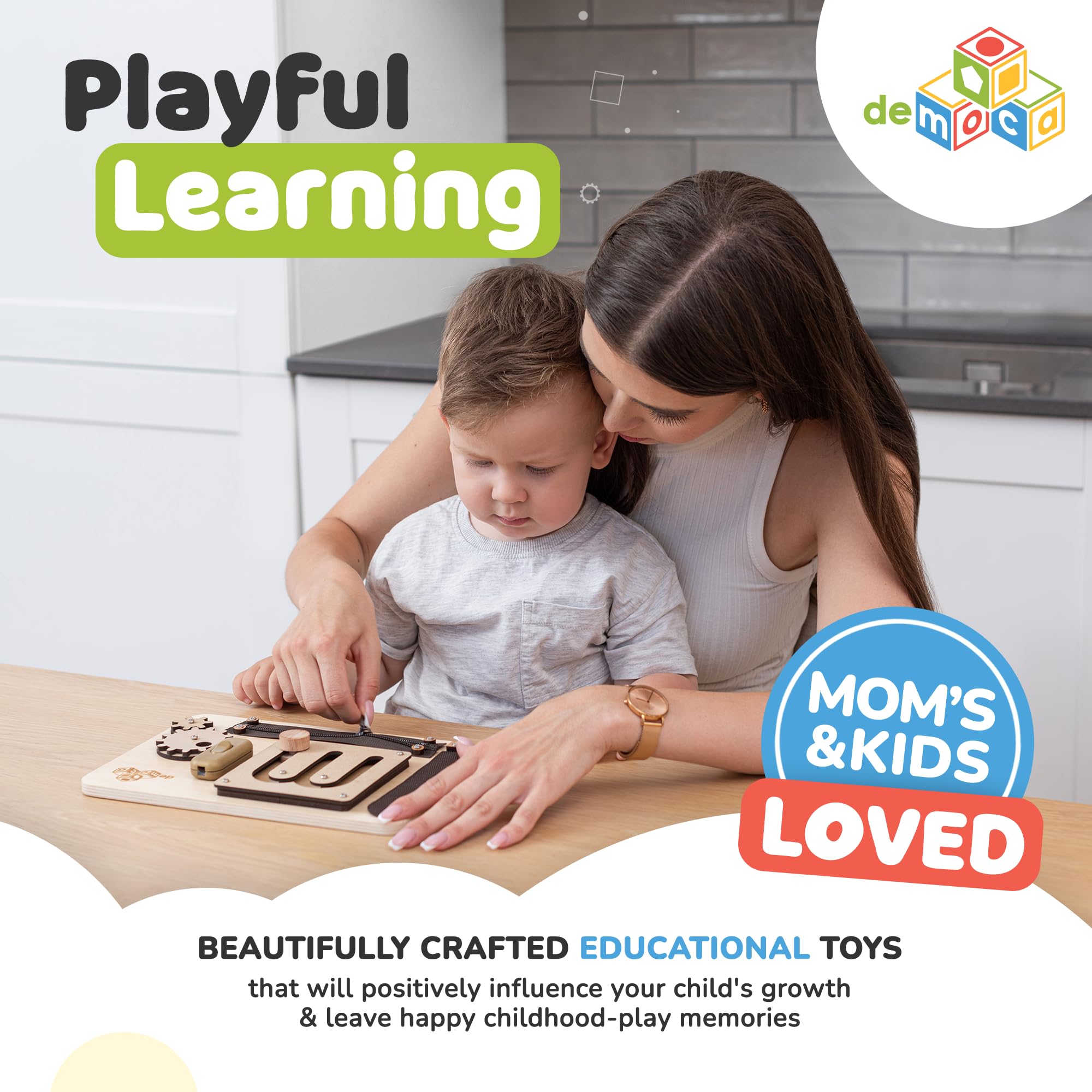 Montessori Busy Board for Toddlers 1-3 Years Old - Wooden Sensory Travel Toy with Educational Activities | Learning Toy for Airplane & Car Rides | Easter Gift for Boys & Girls