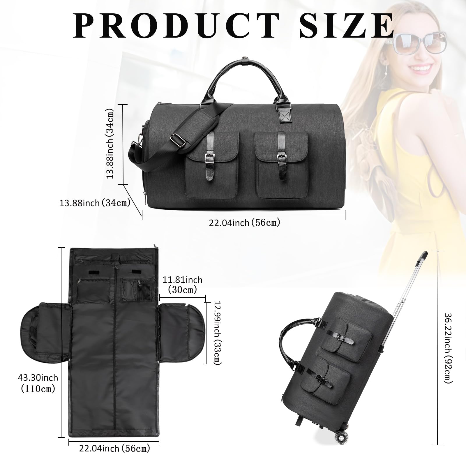 Convertible Rolling Duffle Carry On Luggage with Wheels - Travel Garment Bag for Women & Men, Large Hanging Suitcase for Business Trips & Weekend Getaways | Perfect for Air Travel, Business Meetings & Vacation Packing