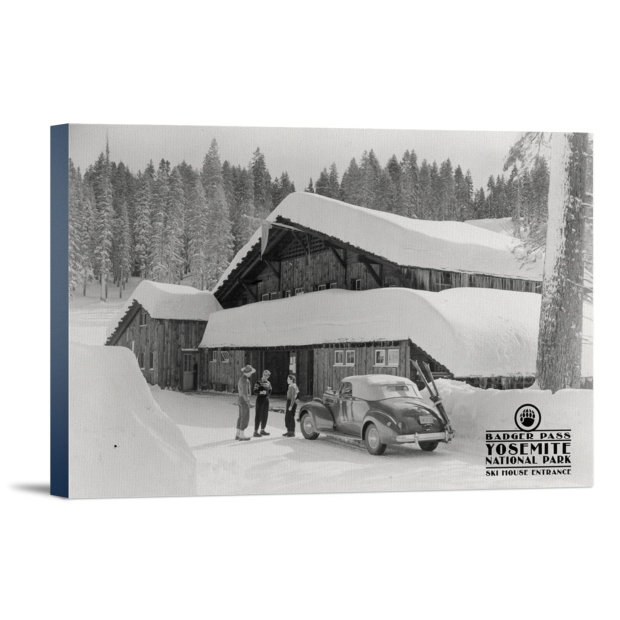 Lantern Press Badger Pass Ski House Entrance Yosemite National Park California - 24x36 Wrapped Canvas Wall Art Decor for Living Room, Bedroom & Office