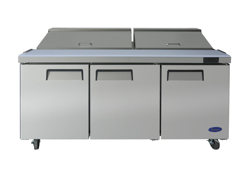 Atosa 72 Sandwich & Salad 18 Pan Commercial Refrigerated Prep Table with 3 Doors - Perfect for Delis, Cafes & Restaurant Kitchens