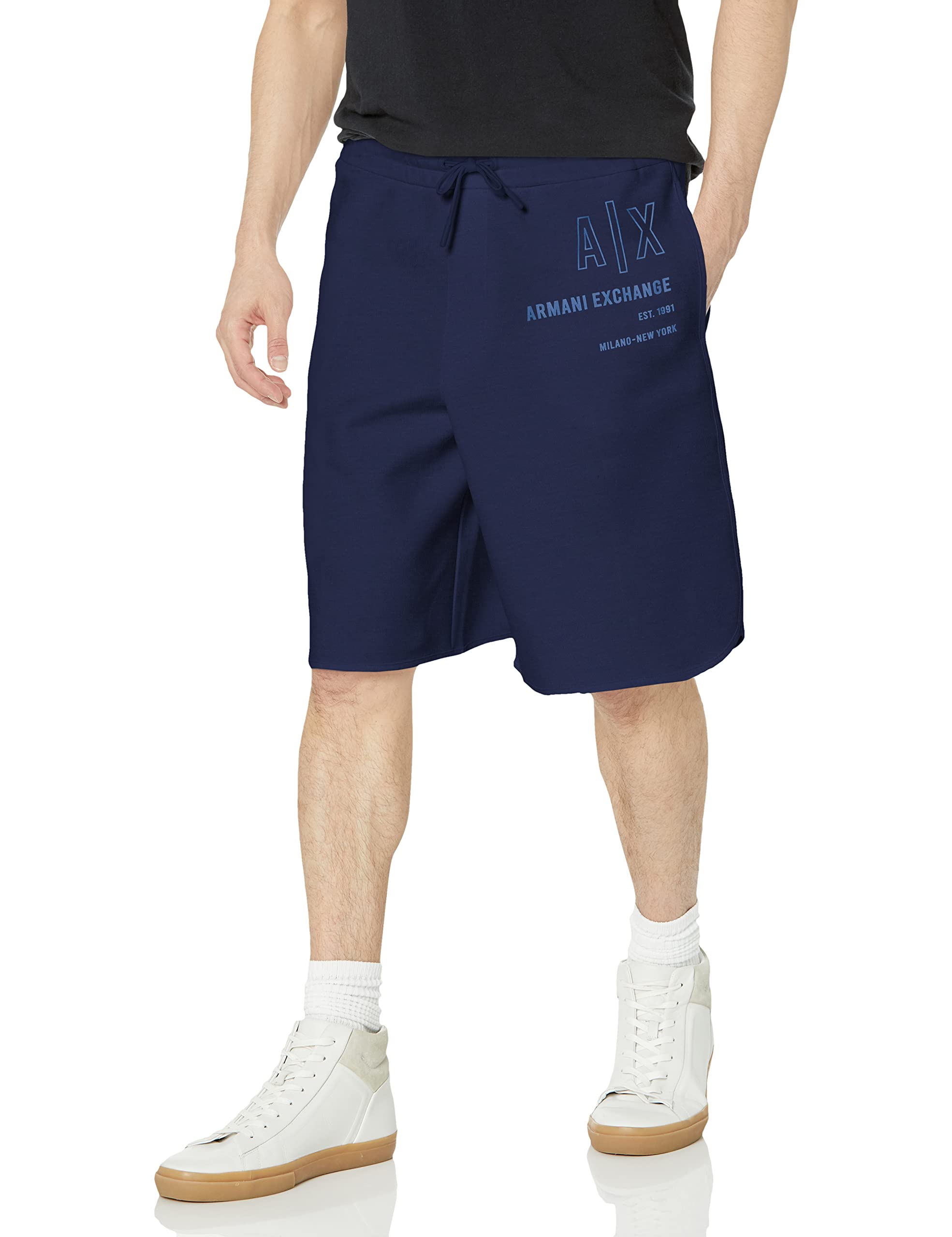 Armani Exchange Men's Contrast Logo Drawstring Knit Shorts - Comfortable Casual Athletic Shorts for Gym, Running & Summer Outfits