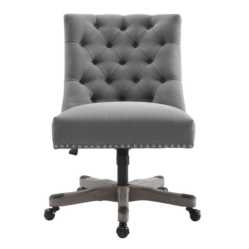 Linon Tevan Ergonomic Office Chair - Adjustable Height, Grey Mesh Back - Perfect for Home Office, Gaming & Workspace