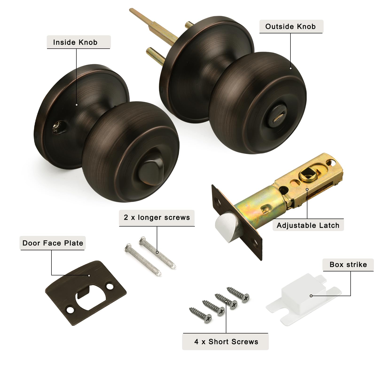 Gobrico 4-Pack Oil Rubbed Bronze Privacy Door Knobs with Lock - Keyless Interior Door Handles for Bathroom & Bedroom - Turn Button Inside, No Key Needed - Perfect for Home Privacy & Security