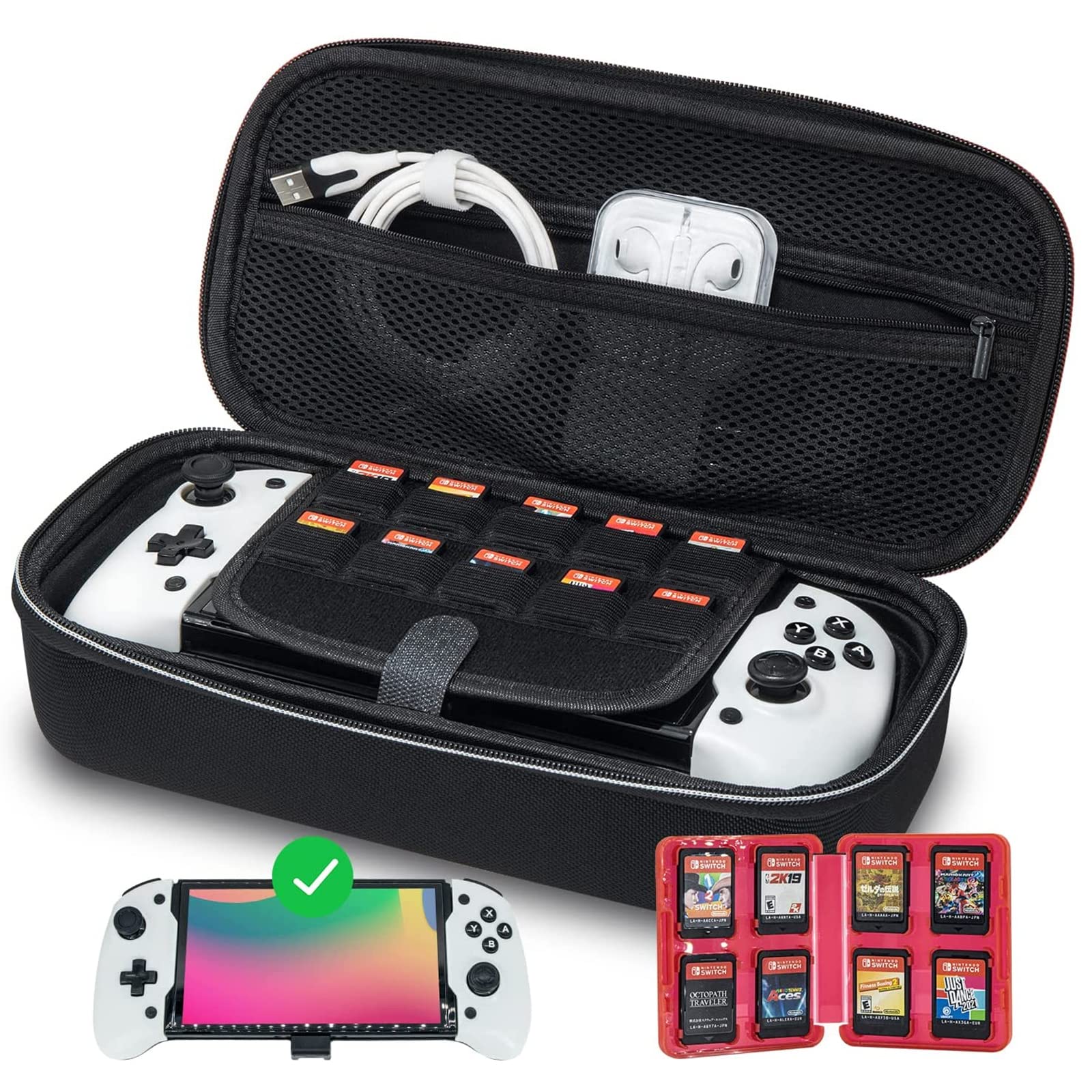 ECHZOVE Ergonomic Switch OLED Controller Grip - Comfortable Nintendo Switch Pro Controller Holder with Protective Carrying Case for Gaming On-The-Go | Perfect for Travel, Commuting & Home Entertainment