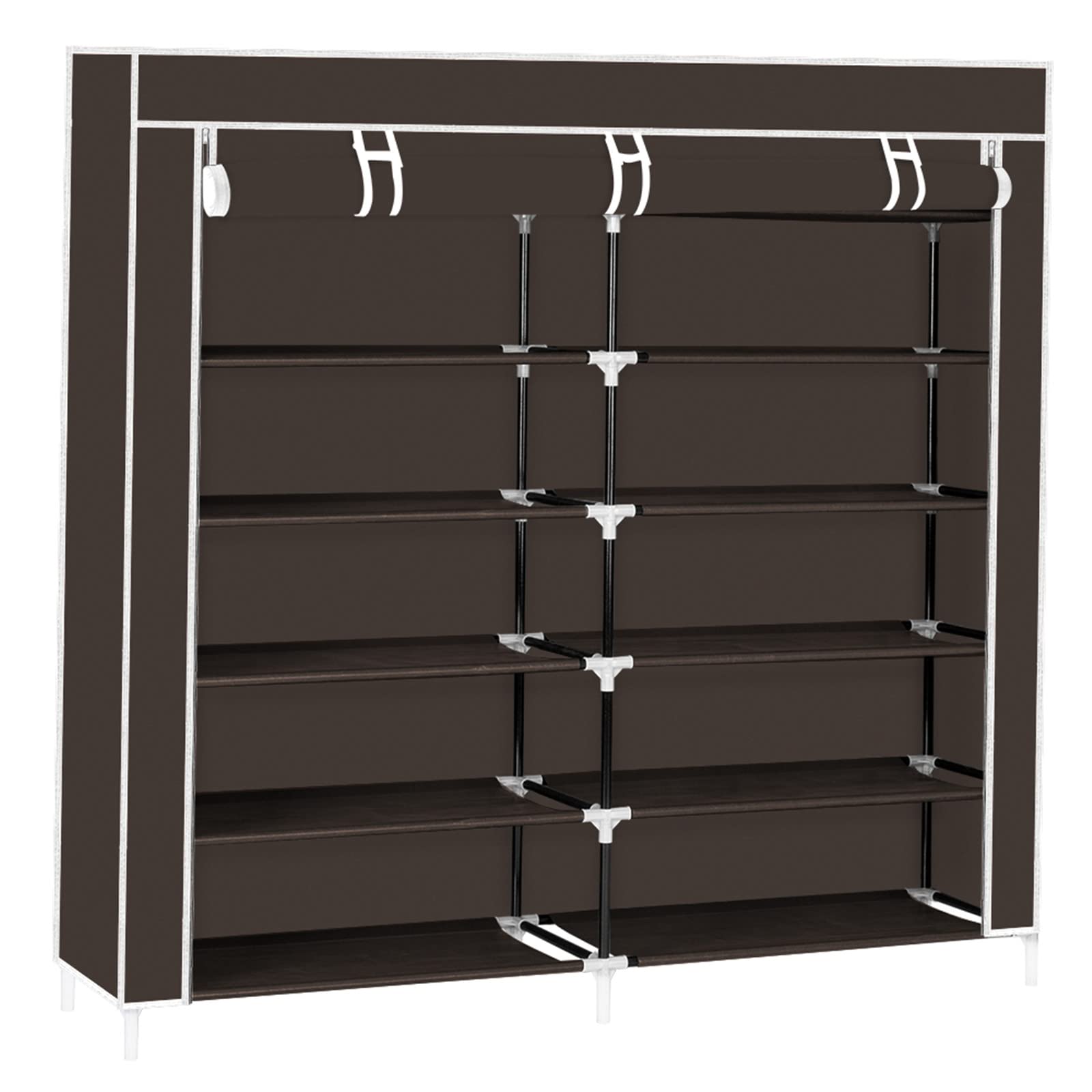 7-Tier Portable Shoe Rack Organizer with Fabric Cover - Space Saving Shoe Storage Cabinet for Closet, Entryway, Living Room & Bedroom - Dark Brown (Perfect for Small Spaces & Apartment Organization)