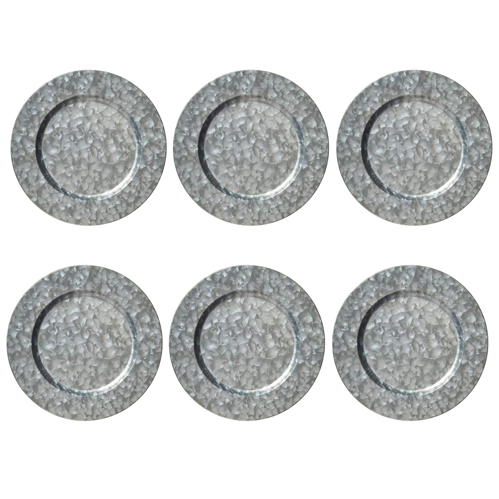 Premium KX-WARE 13-inch Silver Galvanized Steel Charger Plates - Set of 6 Elegant Classic Dinnerware Dishes for Weddings, Parties & Fine Dining
