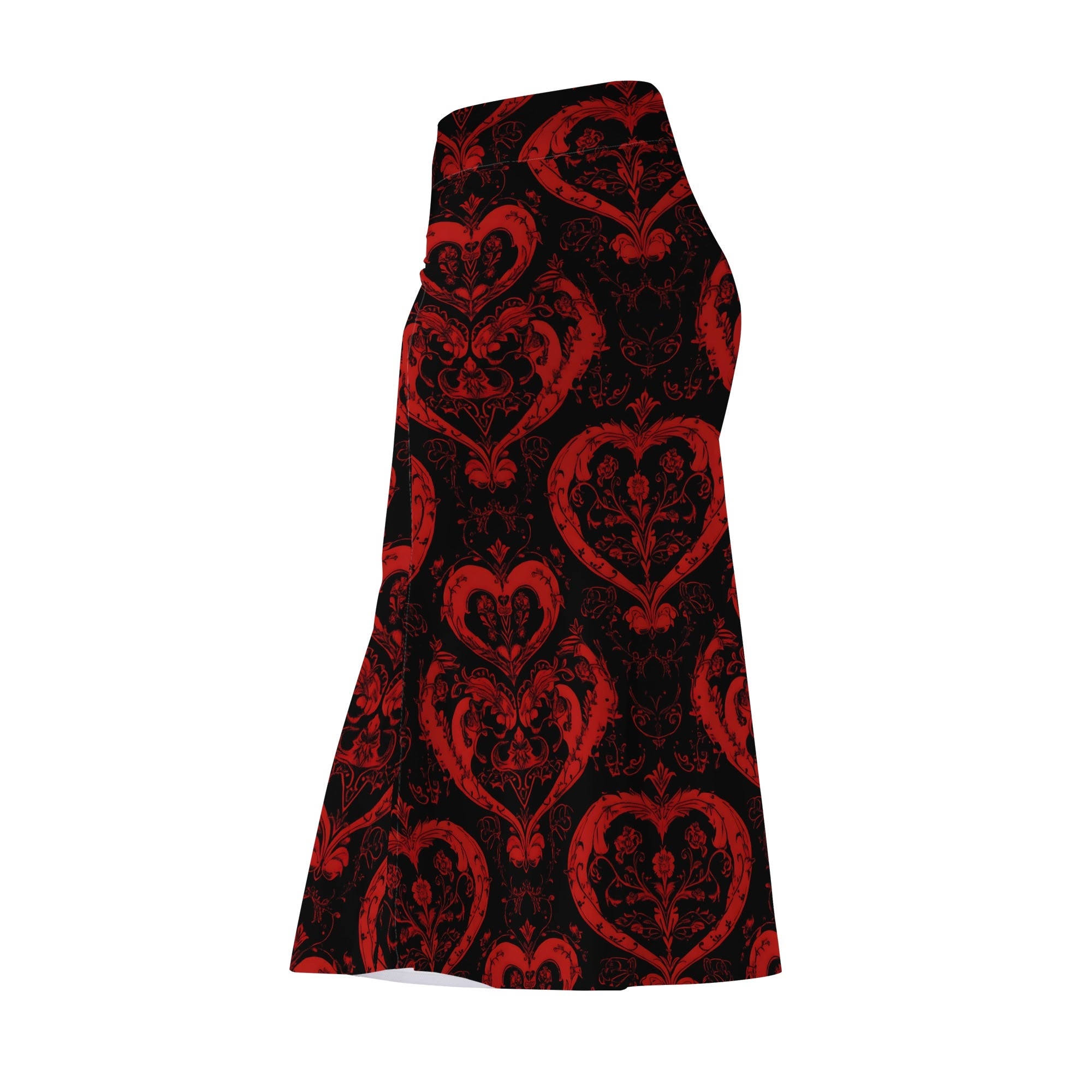 Gothic Red Hearts Women's Wrap Fishtail Long Skirt - Elegant Vintage Style Maxi Skirt for Parties, Date Nights & Gothic Fashion Lovers