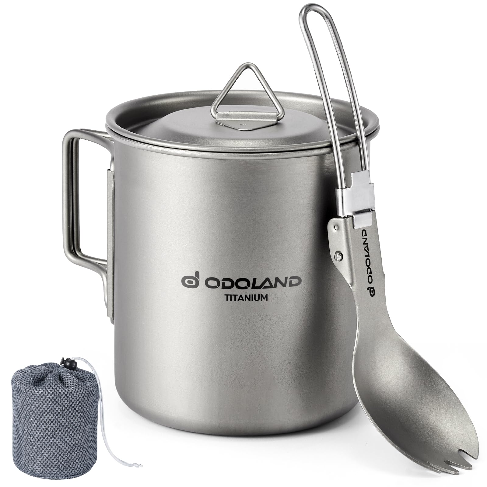 Odoland 420ML Titanium Camping Cookware Set - Lightweight Titanium Pot with Lid & Spork for Backpacking, Hiking, Travel | Perfect for Outdoor Cooking, Camping Meals & Picnic Adventures