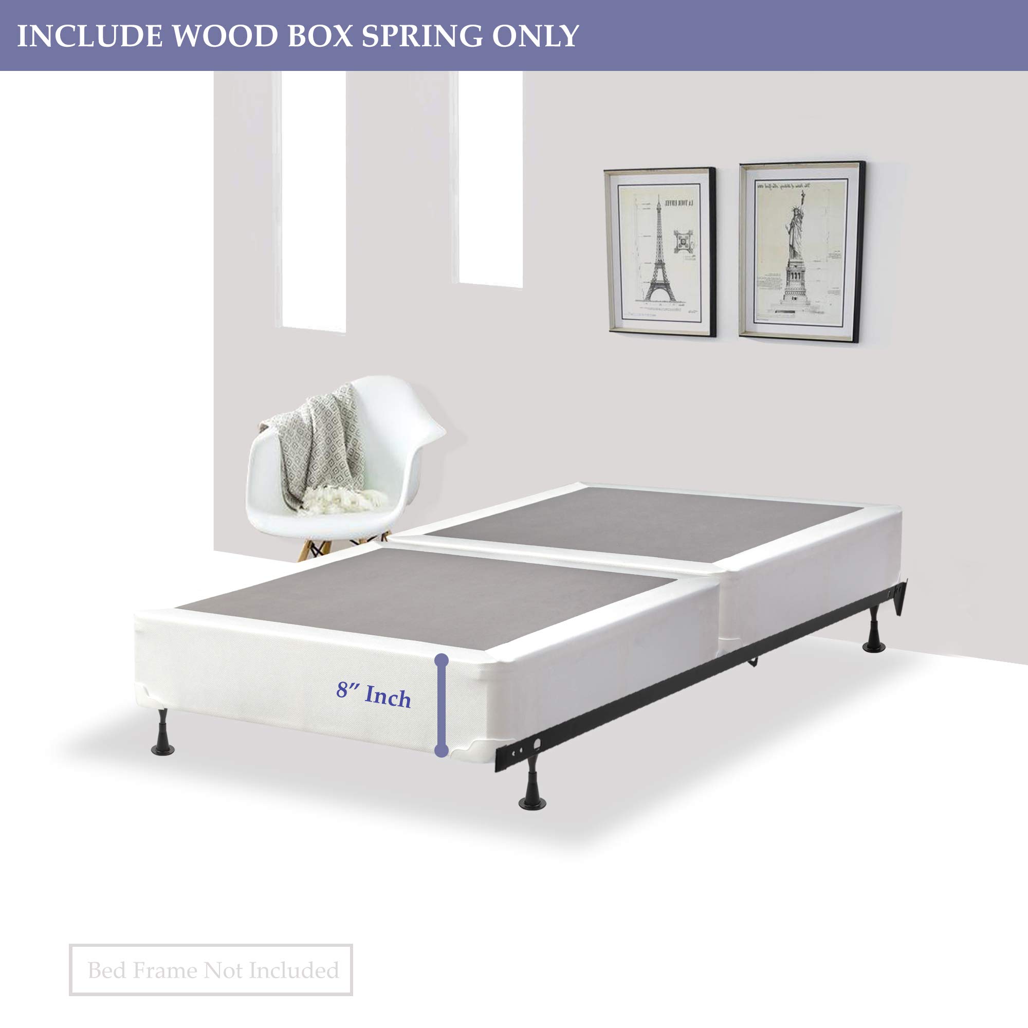 Premium Wooden Box Spring Foundation for Twin Mattress - Coil Support System, White - Ideal for Bedrooms, Guest Rooms & Dormitories
