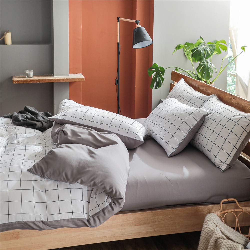 NSNLGSGC Twin Duvet Cover Set - Soft Washed Grid White Bedding for Kids | Lightweight Comforter Cover 2-Piece Set | Perfect for Children's Bedrooms, Dorm Rooms & Cozy Sleep