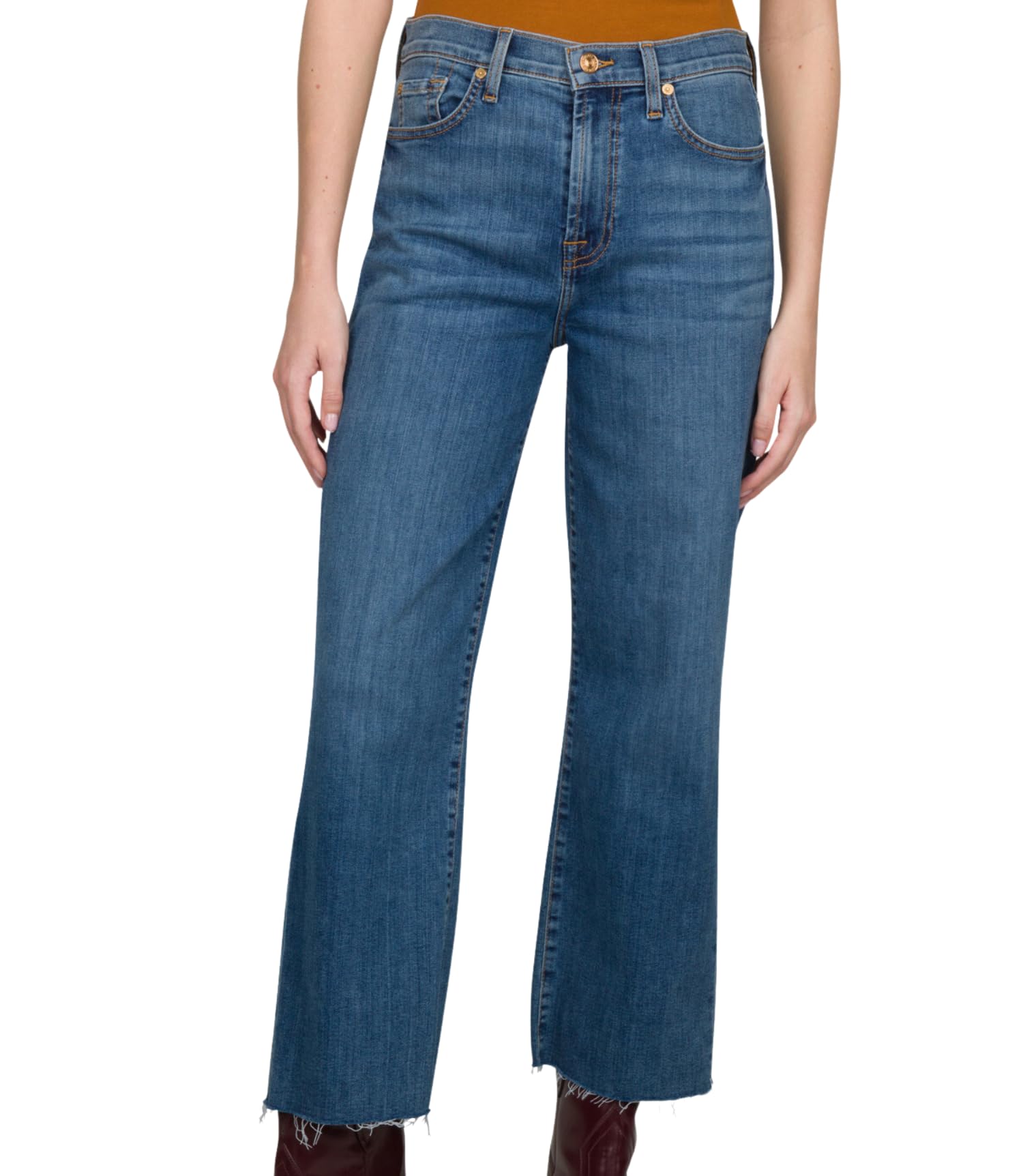 7 For All Mankind Women's Alexa Wide-Leg Crop Jeans - High Waisted Distressed Denim Pants for Casual Outfits & Street Style Fashion