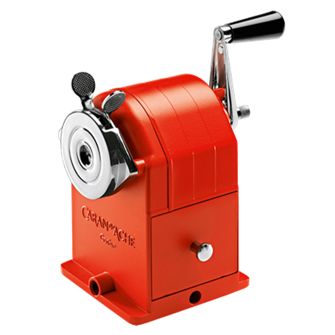 Premium Caran d'Ache Crank Desk Pencil Sharpener - Red | Heavy-Duty Office & Art Supply Sharpener for Colored Pencils, Graphite & Charcoal | Perfect for Artists, Students & Professionals