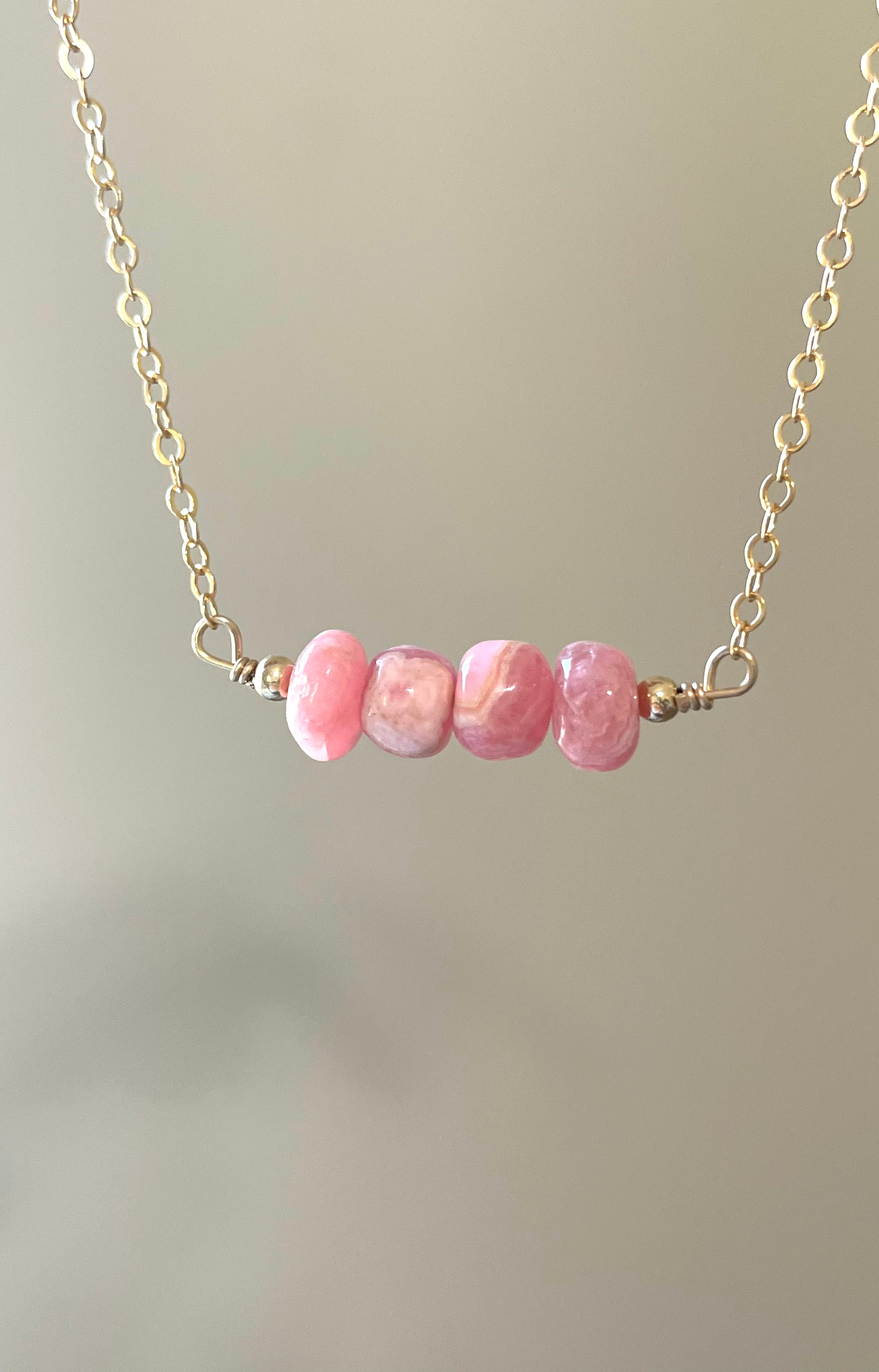 Rhodochrosite Beaded Bar Necklace – Elegant Gemstone Jewelry for Women | Perfect for Casual Wear, Office & Special Occasions