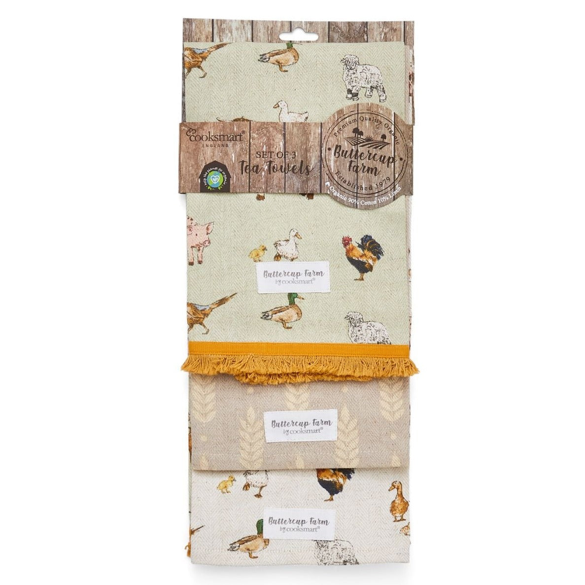 Buttercup Farm 3 Pack Premium Cotton Tea Towels - Absorbent & Durable Kitchen Towels for Dish Drying, Hand Wiping & Home Decor