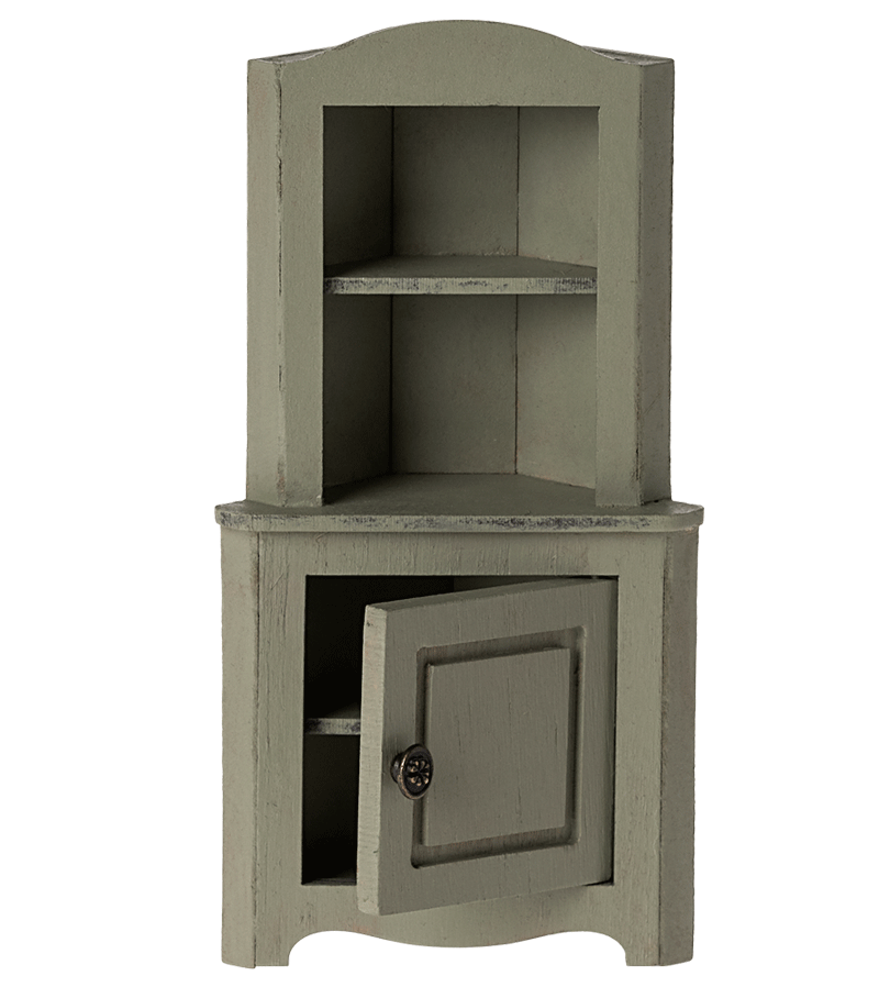 Light Green Corner Cabinet Mouse Furniture by Maileg - Stylish Storage Solution for Kids' Rooms & Play Areas