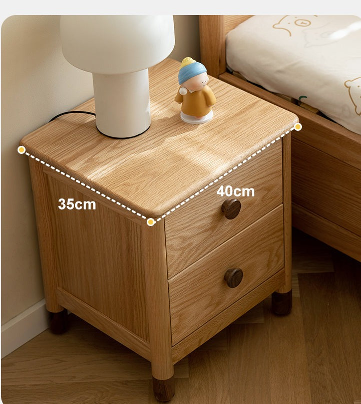 Solid Oak Wood Nightstand with Two Drawers - Bedside Table for Bedroom, Living Room, or Office Storage