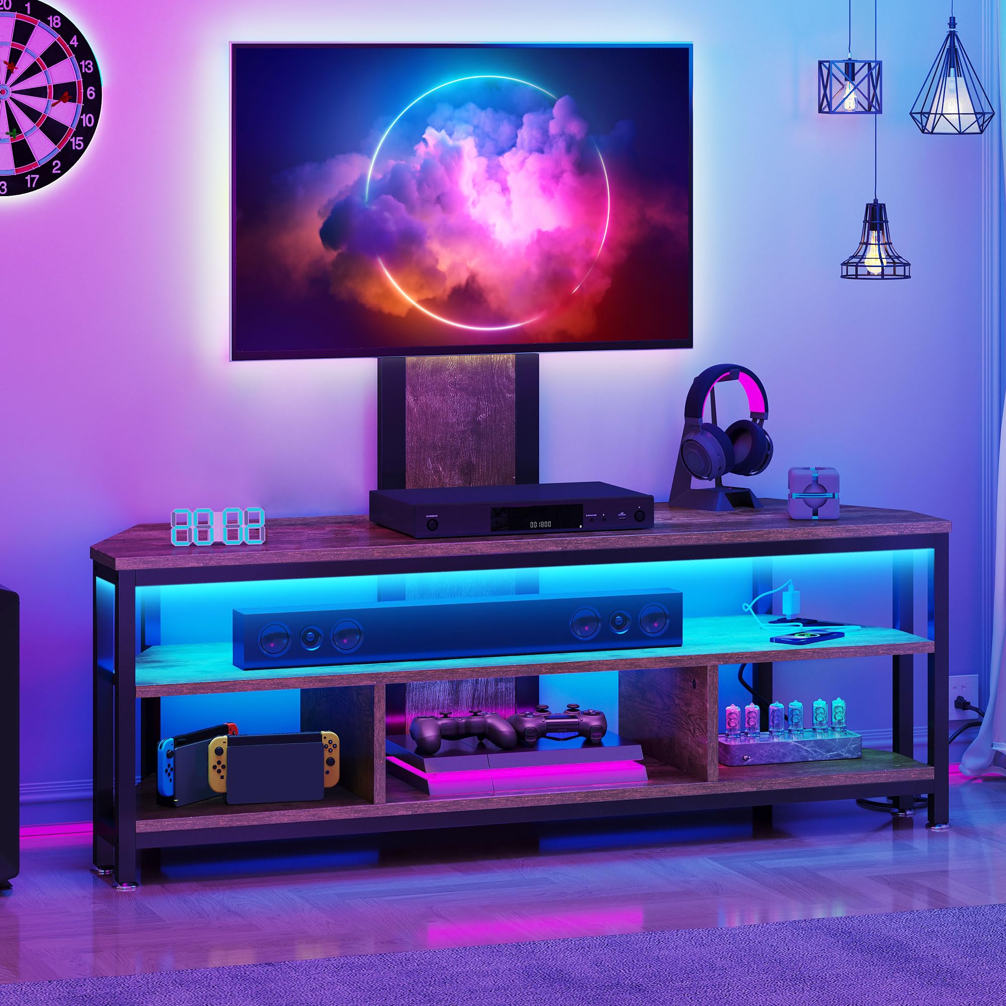 YITAHOME Rustic Brown TV Stand with Mount for 70/65/55 inch TVs - Adjustable Height Entertainment Center with Storage Shelves & Built-in Power Outlet - Modern TV Console Cabinet for Living Room, Bedroom & Home Theater Setup