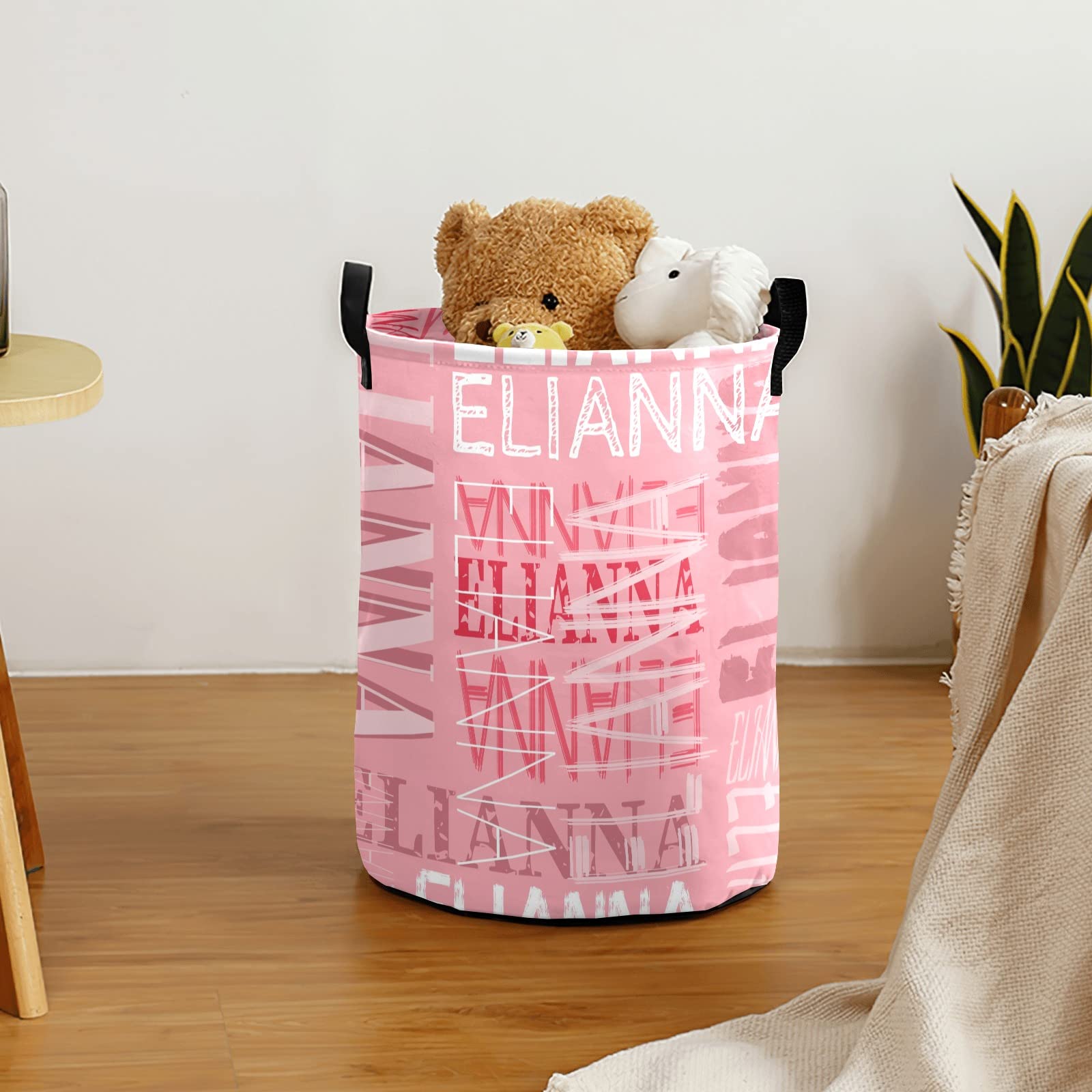 Personalized Laundry Hamper with Name - Custom Clothes Storage Basket with Handle for Bathroom, Living Room & Bedroom - Light Pink Laundry Organizer for Home, Dorm & Nursery
