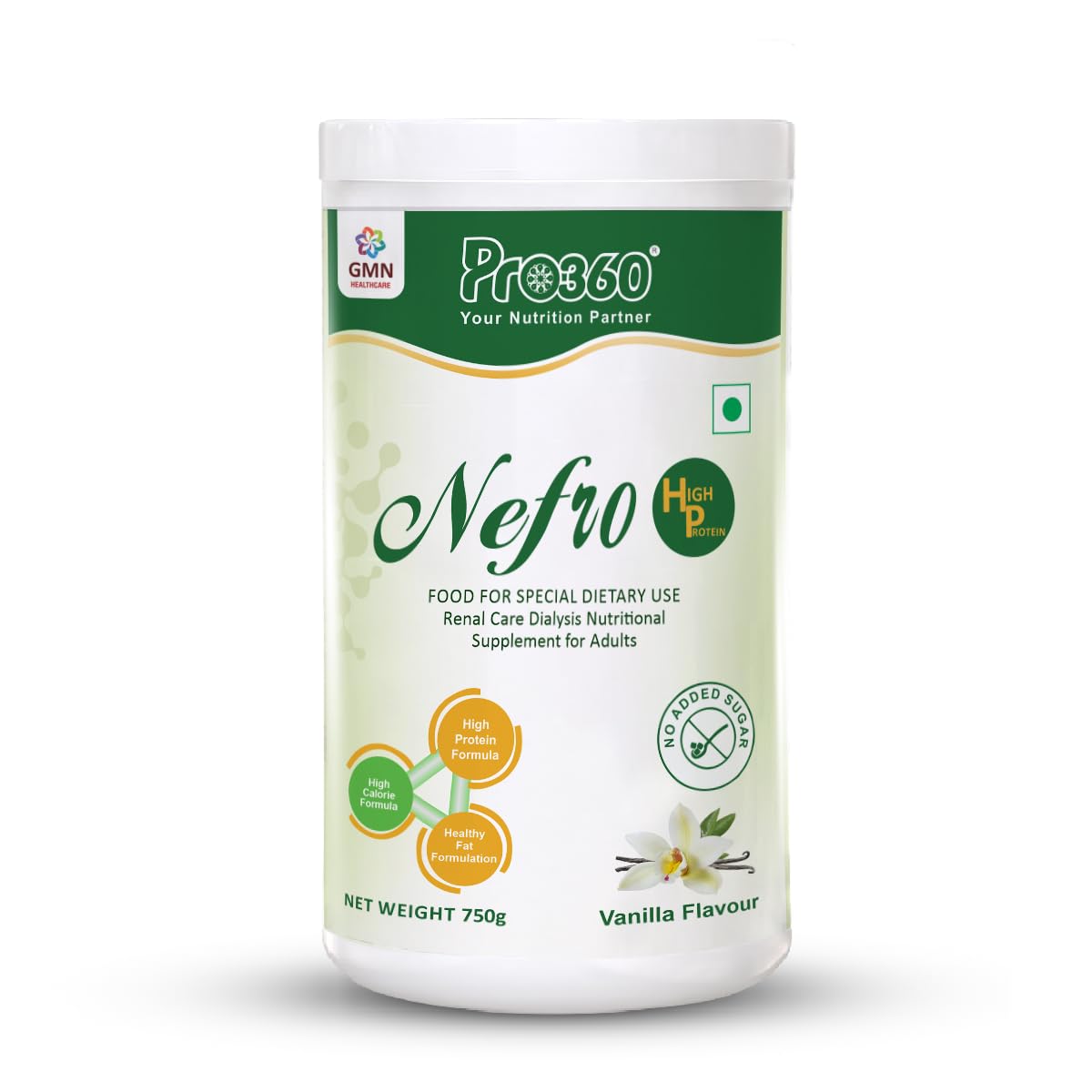 Pro360 Nefro High Protein 750gm (formerly Nephro HP) - Vanilla Flavored Dialysis Nutritional Powder - High Protein, High Fat & Calorie Formula for Kidney Health - Sugar Free Supplement for Renal Patients - Ideal for Post-Dialysis Recovery & Daily Nutrition Support