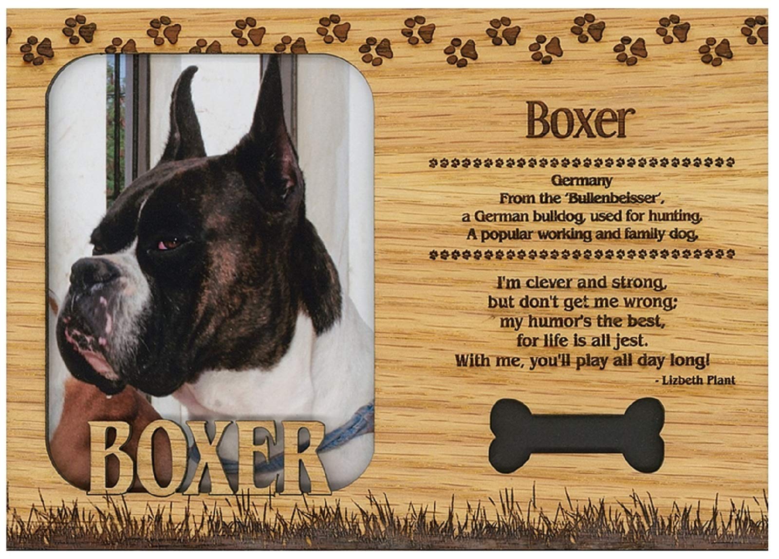 Laser Engraved Wooden Picture Frame Magnet - Custom Boxer Dog Design, Perfect for Home Decor, Office Desk & Gift Giving