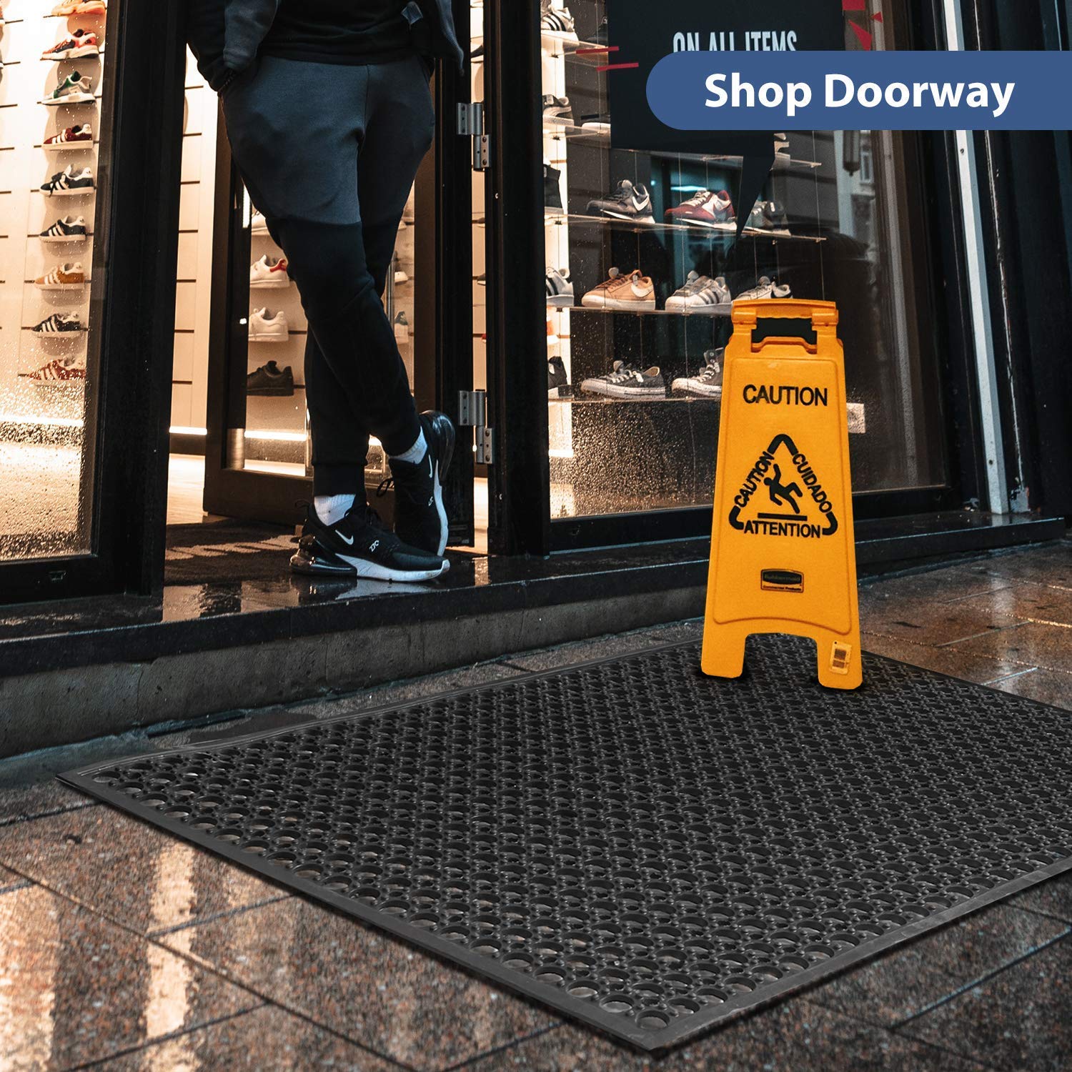 Anti-Fatigue Rubber Door Mat & Kitchen Floor Mat - Non-Slip Exercise Equipment Mat for Treadmills, Home Gym & Workout Areas - Perfect for High-Traffic Entryways, Kitchens & Fitness Spaces
