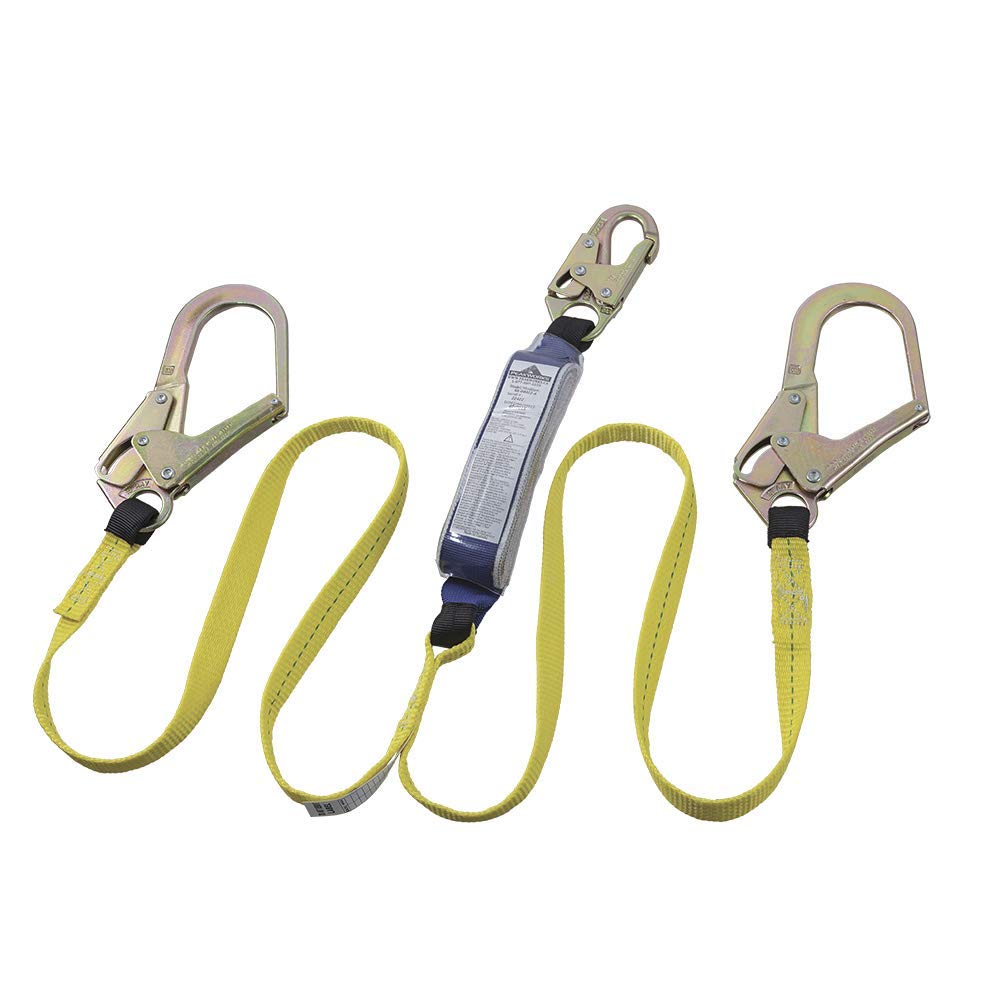 Peakworks 6 ft Double Leg Safety Lanyard with Shock Absorber - Fall Protection Equipment with Snap Hook & 2 Rebar Hooks - OSHA Compliant Black/Green Safety Harness (V8104426) - Ideal for Construction, Roofing & Industrial Work at Heights