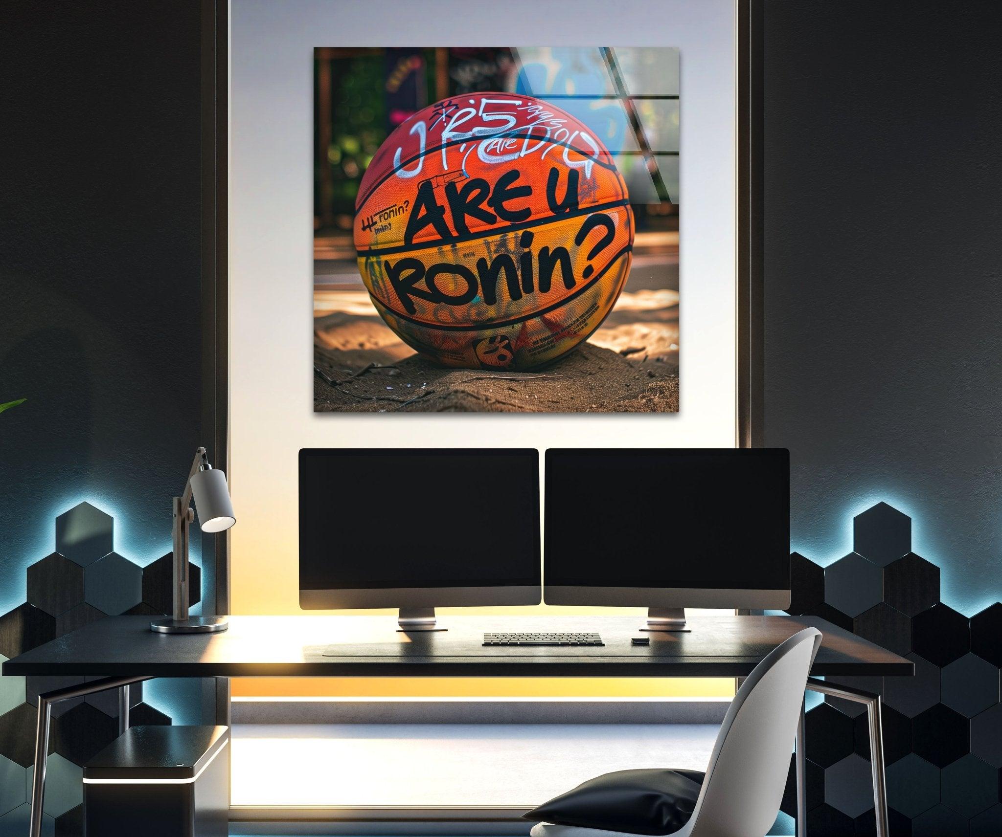 Basketball Glass Wall Art Decor - Sports Themed Home & Office Decoration - Perfect for Game Rooms, Man Caves, and Sports Bars