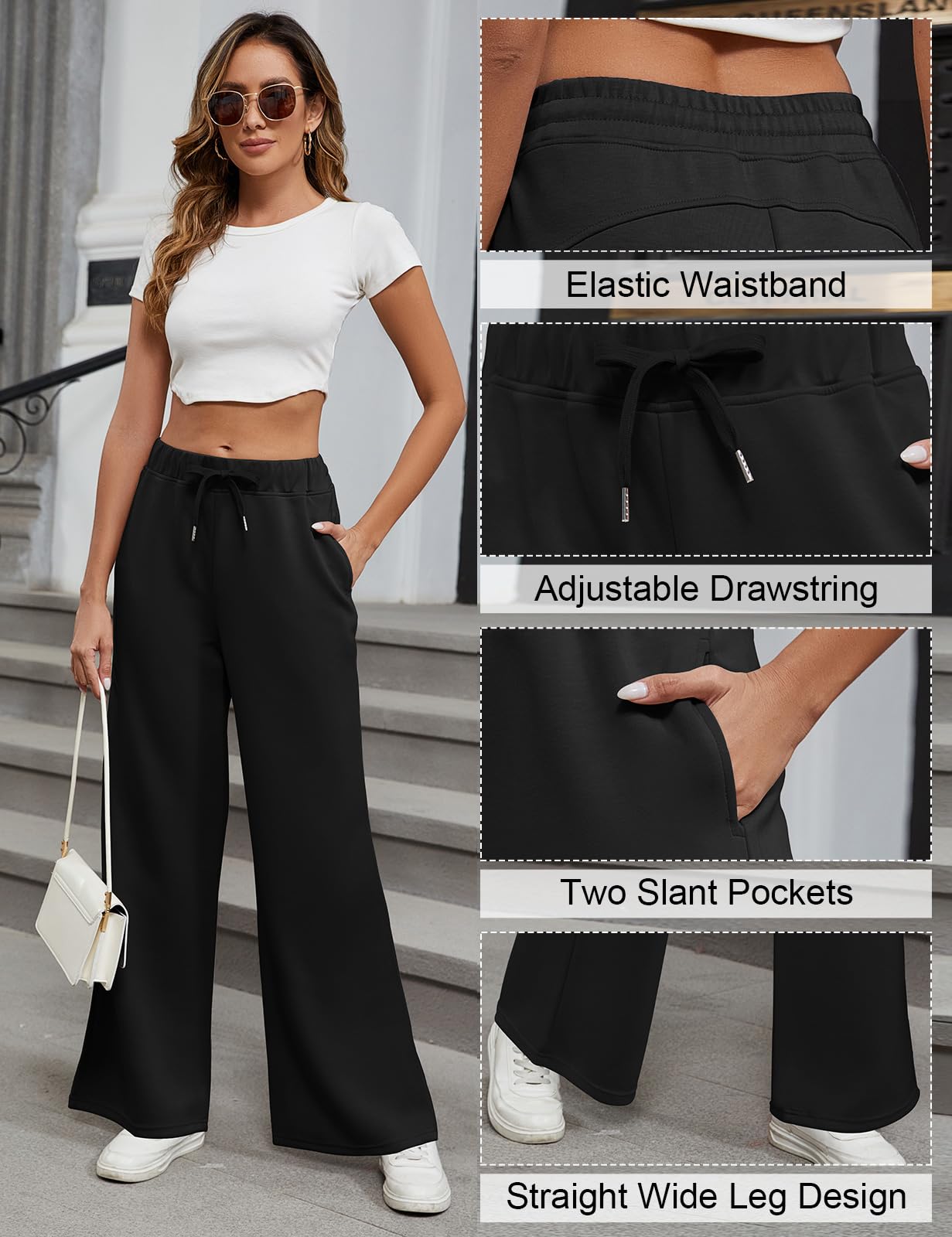 Heekpek Women's High Waist Wide Leg Joggers - Soft Casual Lounge Pants with Pockets | Yoga, Running, Travel & Everyday Wear Comfortable Stretchy Pants for Women