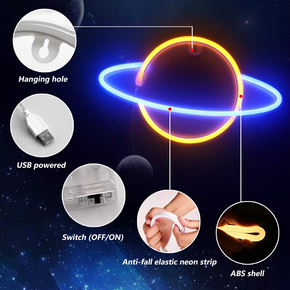 Custom LED Neon Sign - Planet Wall Decor for Bedroom, Kids Room & Living Room | Durable Acrylic Light Up Sign for Home, Bar, Party, Wedding & Christmas Decorations | Perfect for Night Lights, Room Aesthetics & Special Events